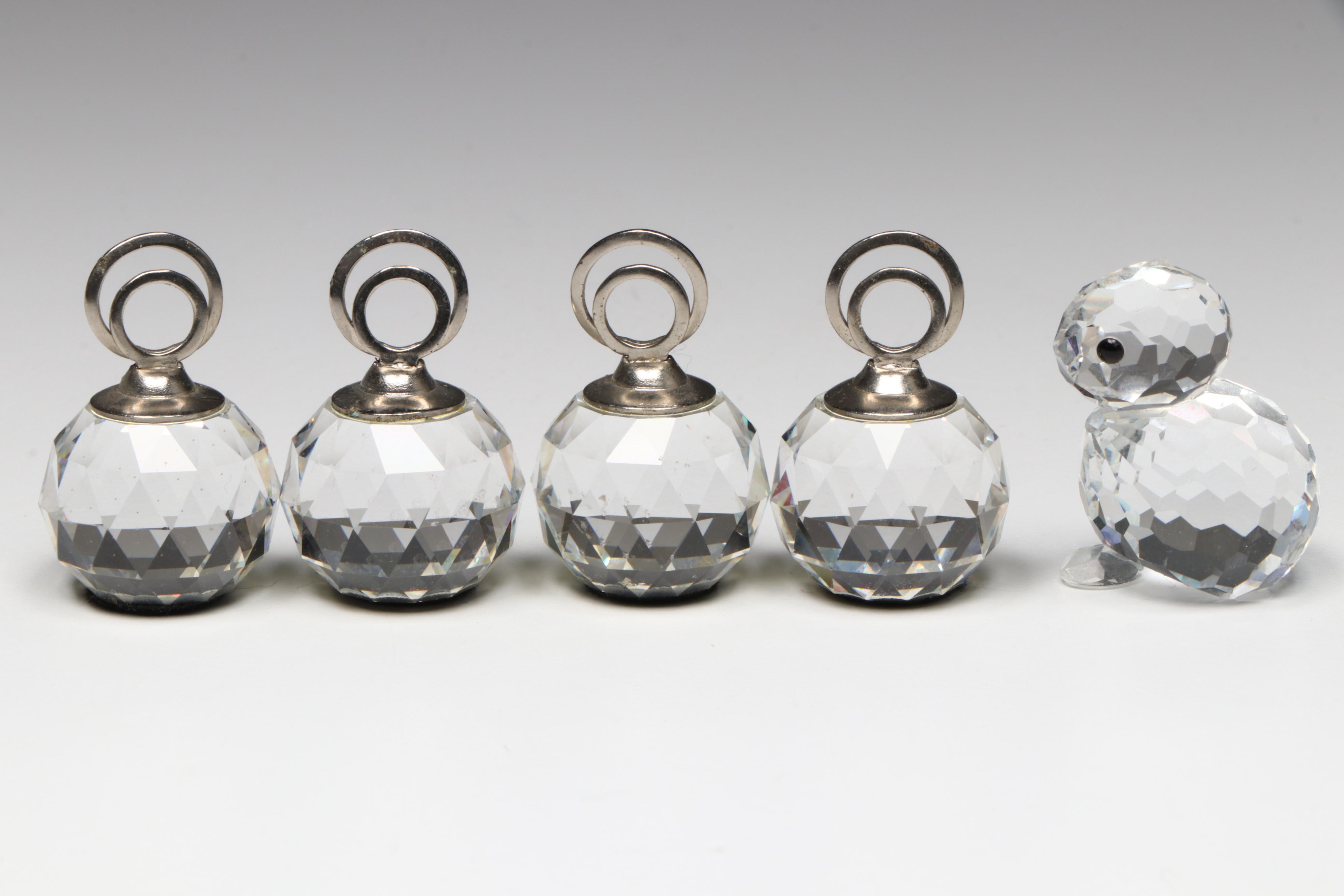Swarovski and Other Crystal Figurines with Glass and Metal Perfume Bottles