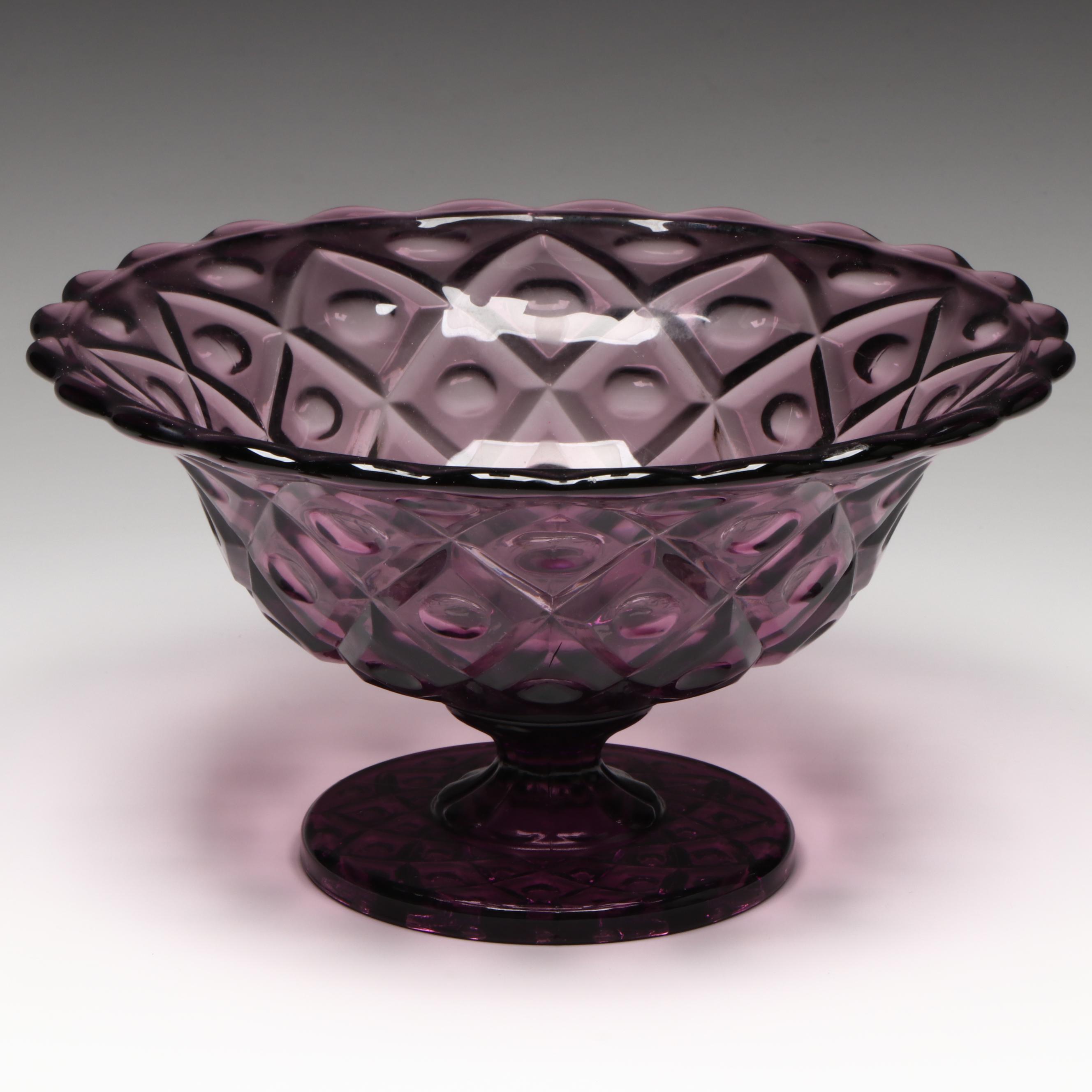 Viking Amethyst Glass "Diamond Thumb Print" Centerpiece Bowl and Candlesticks