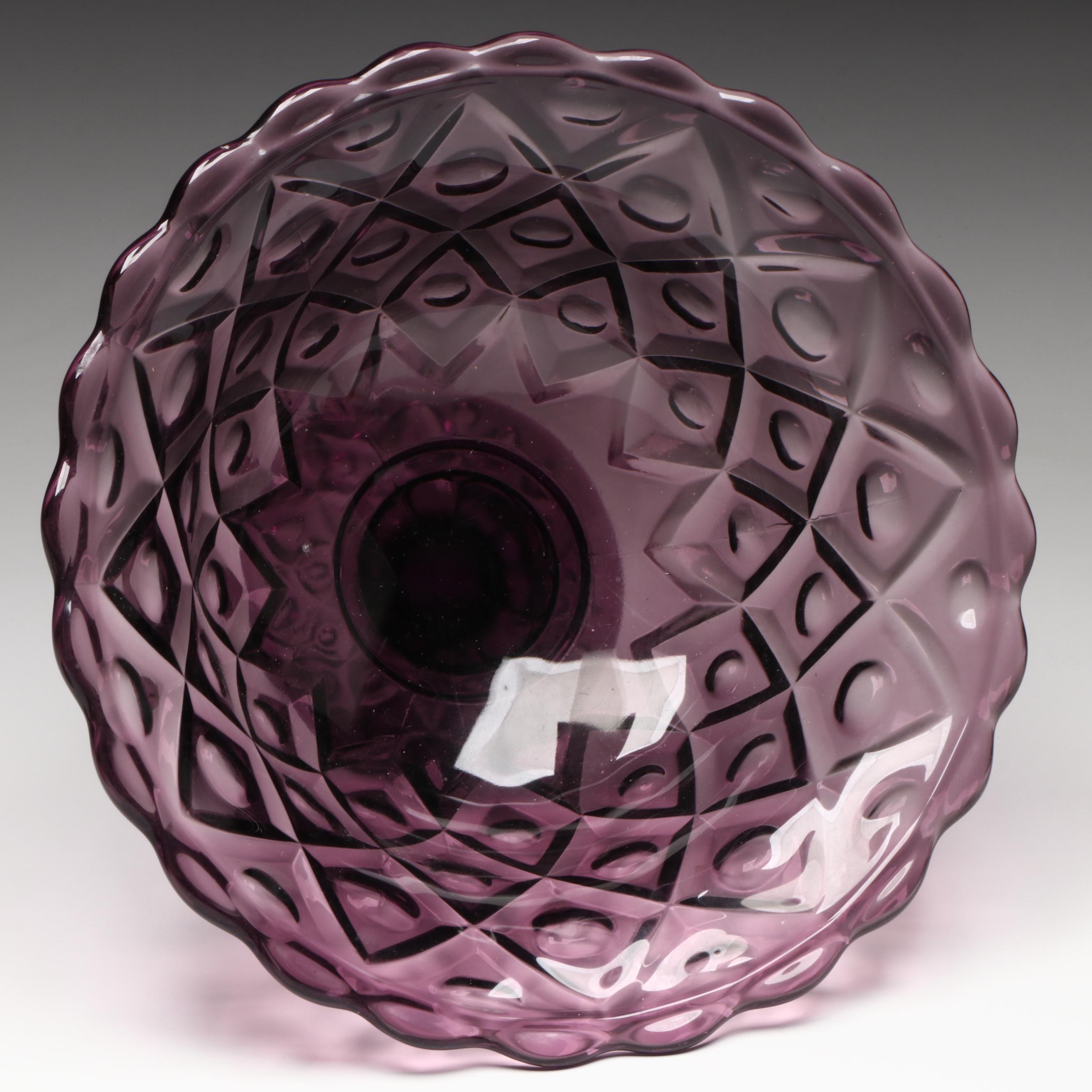 Viking Amethyst Glass "Diamond Thumb Print" Centerpiece Bowl and Candlesticks