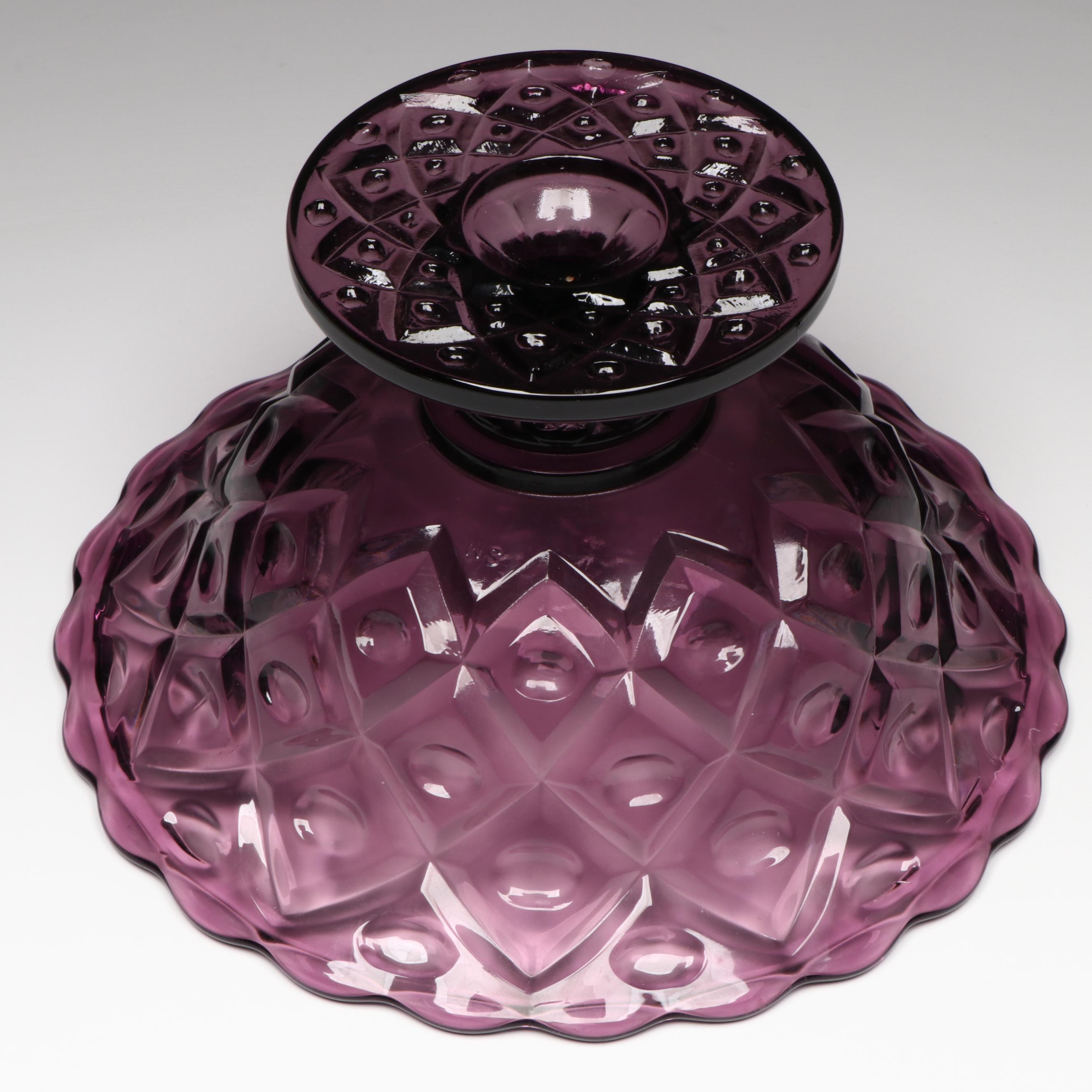 Viking Amethyst Glass "Diamond Thumb Print" Centerpiece Bowl and Candlesticks