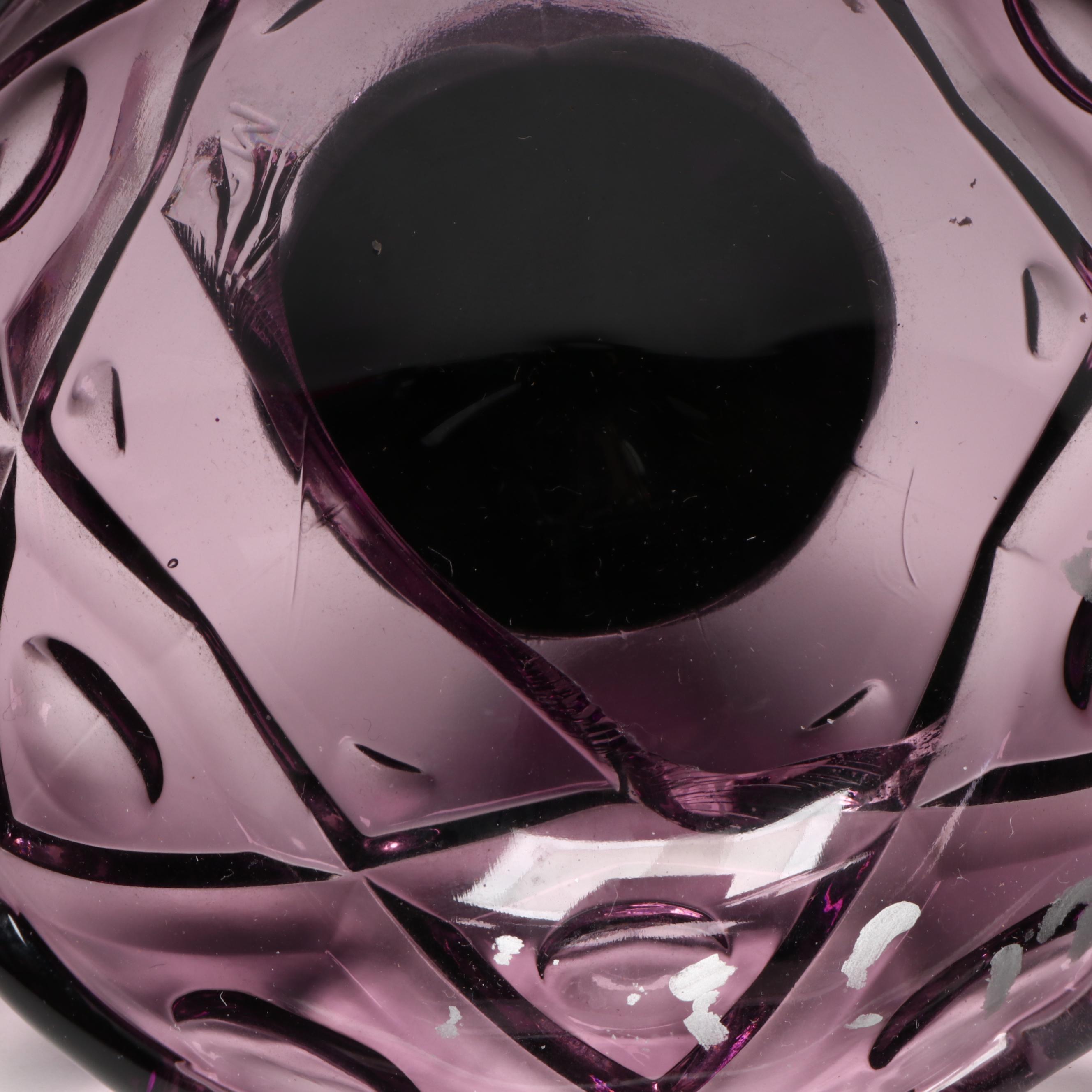 Viking Amethyst Glass "Diamond Thumb Print" Centerpiece Bowl and Candlesticks