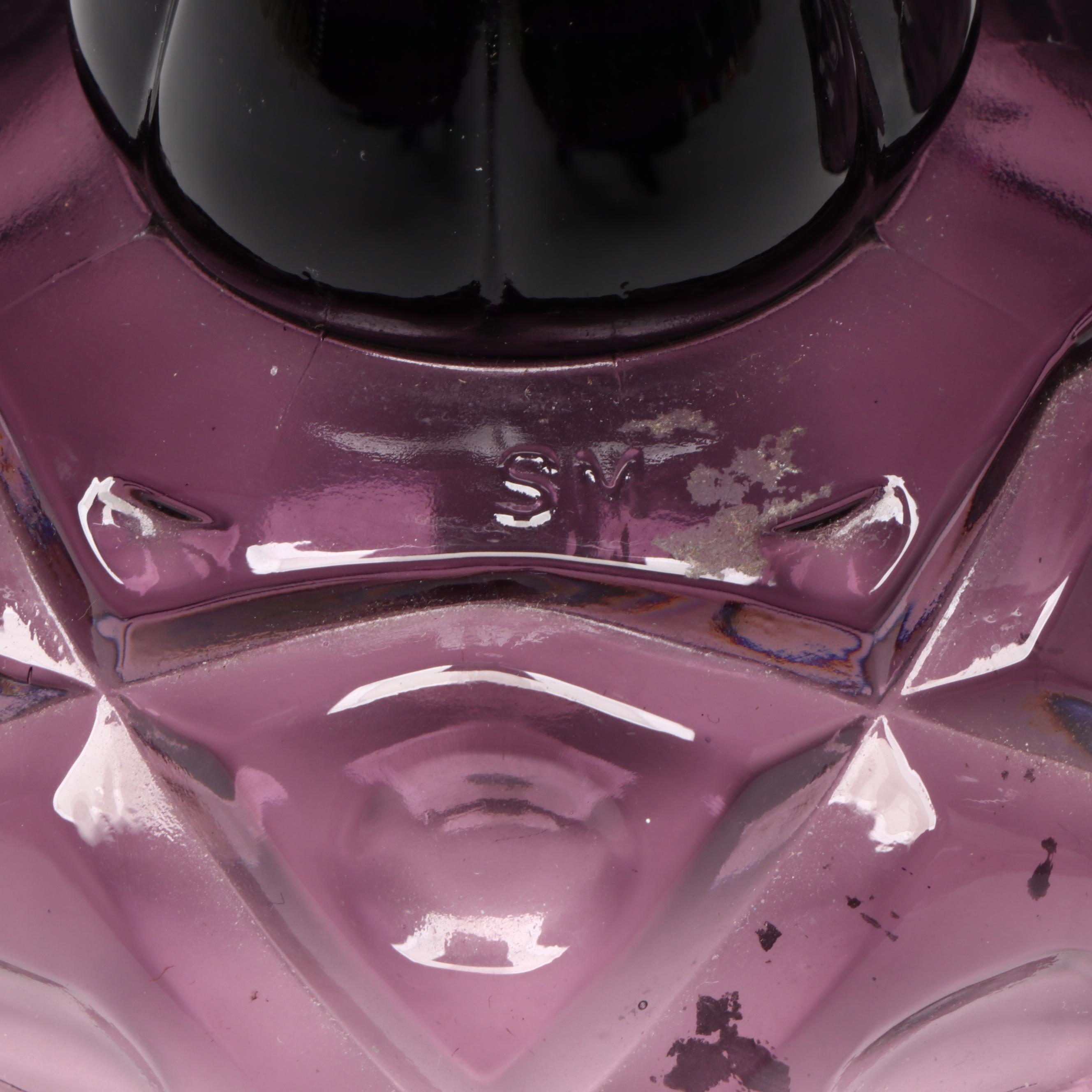 Viking Amethyst Glass "Diamond Thumb Print" Centerpiece Bowl and Candlesticks