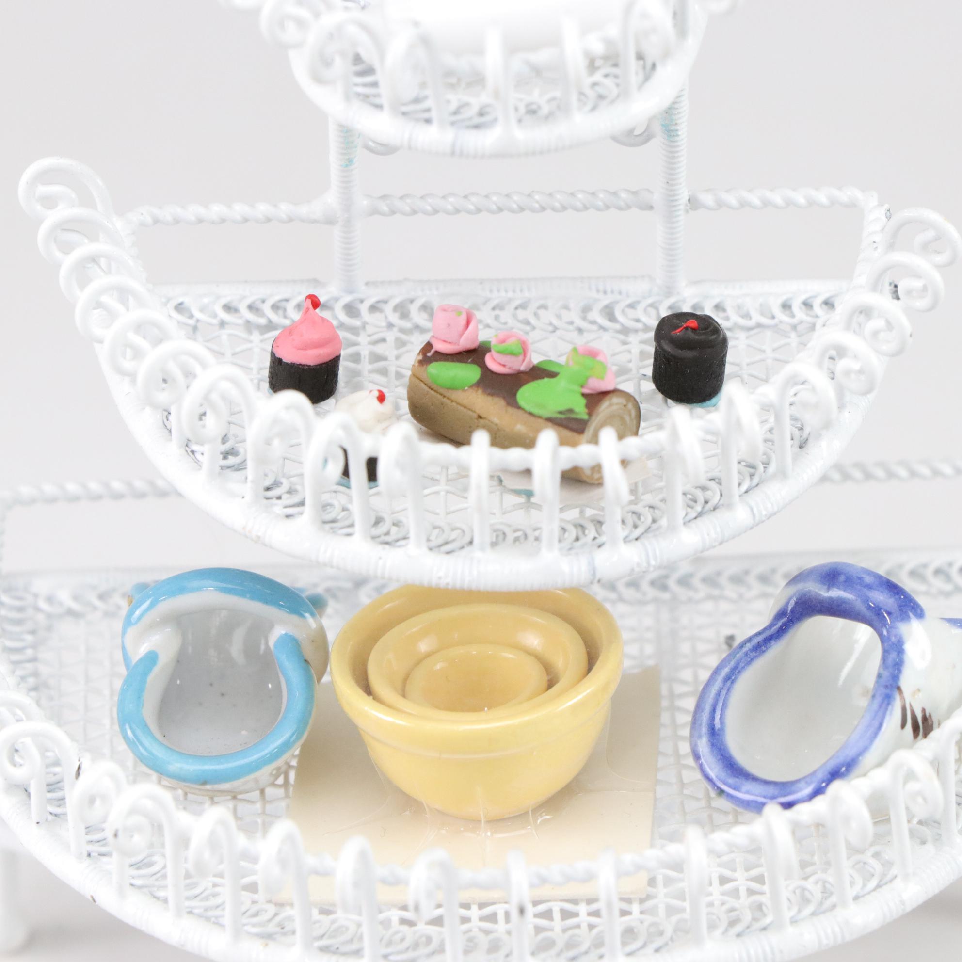 Miniature Doll House White Wicker & Wire Garden Furniture Set with Extras