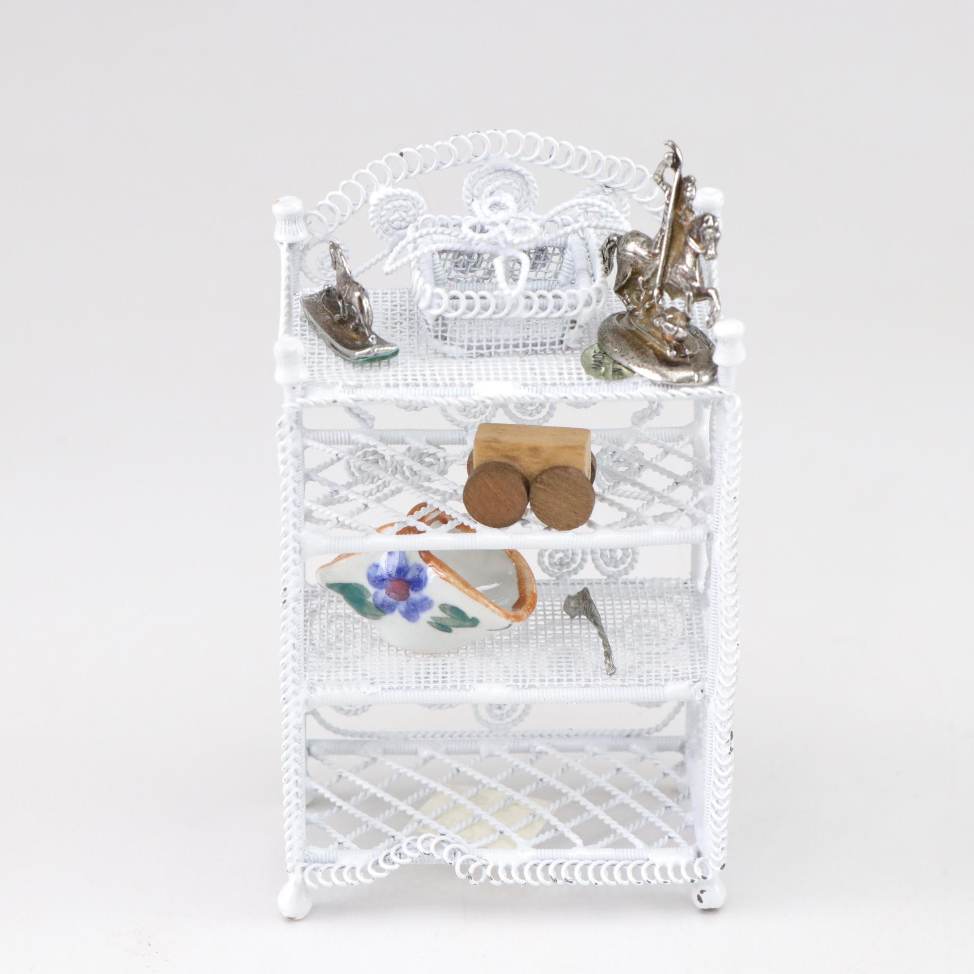 Miniature Doll House White Wicker & Wire Garden Furniture Set with Extras