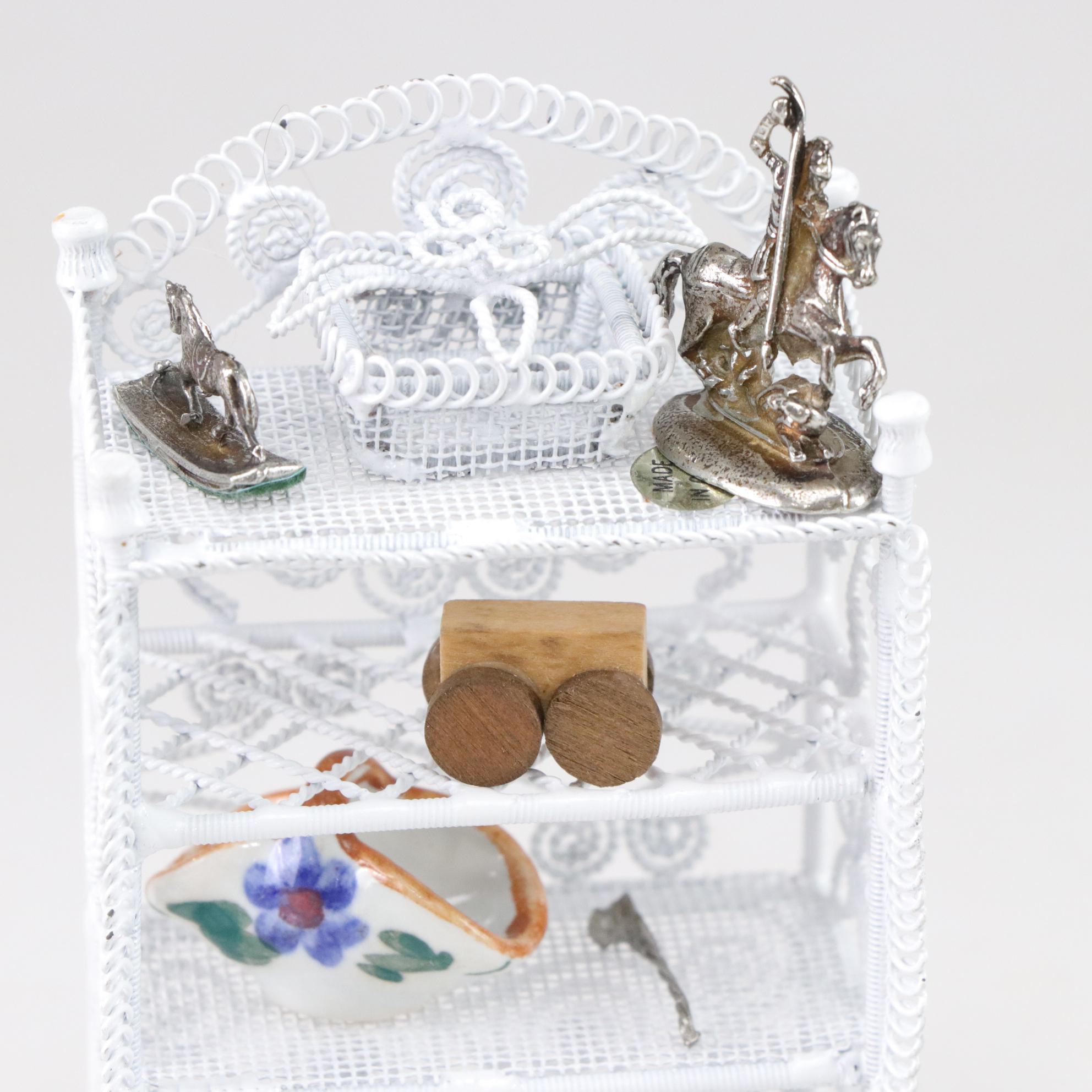 Miniature Doll House White Wicker & Wire Garden Furniture Set with Extras