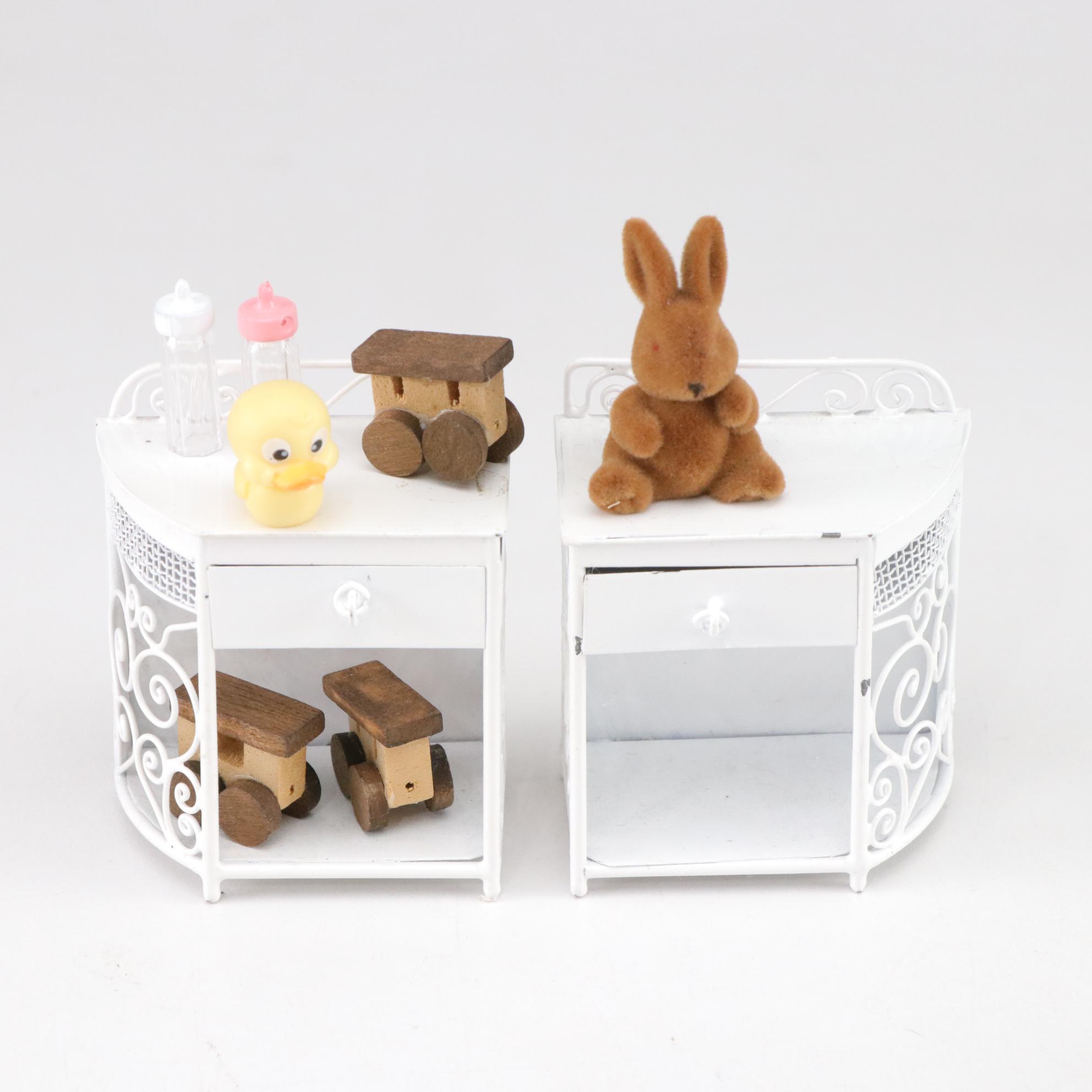 Miniature Doll House White Wicker & Wire Garden Furniture Set with Extras