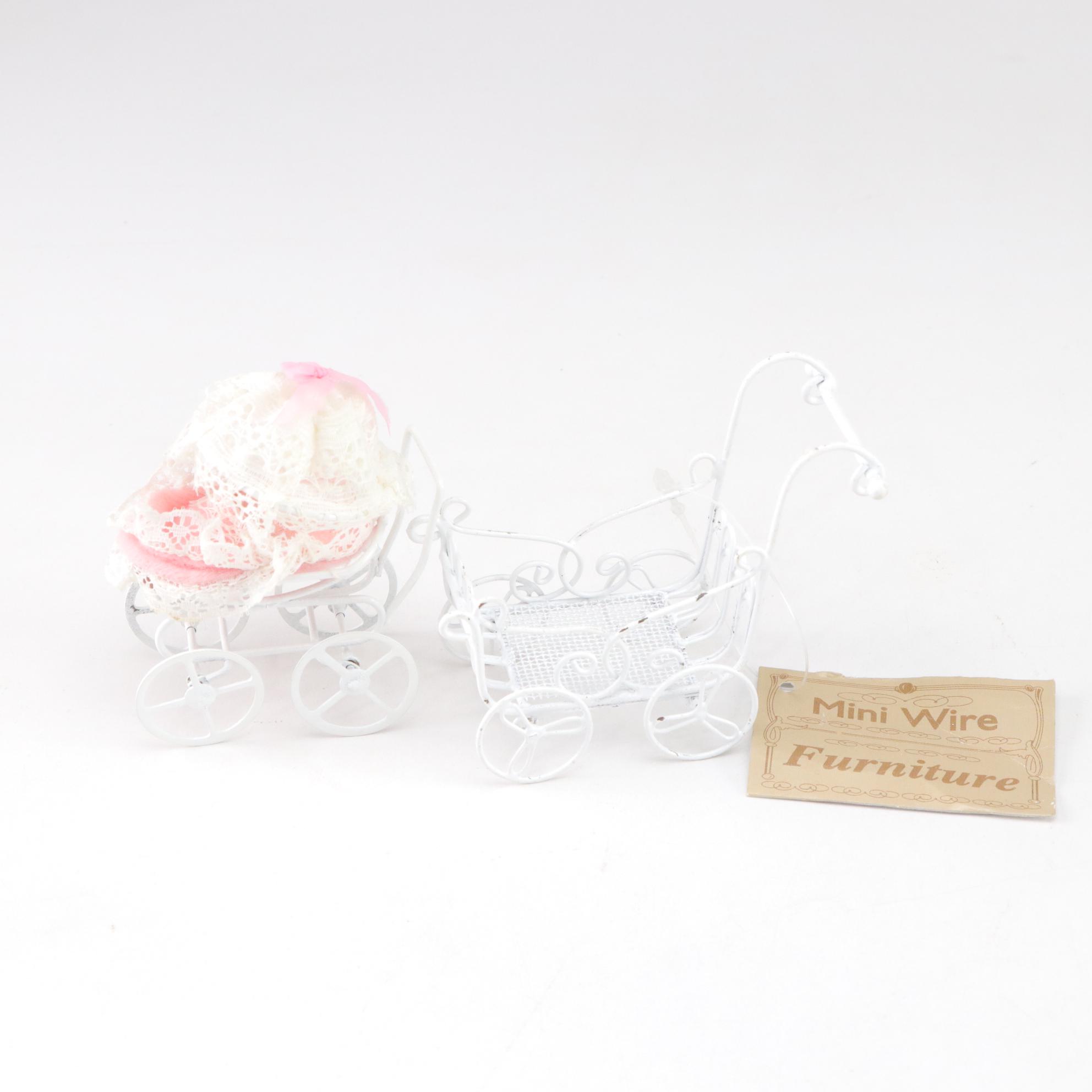 Miniature Doll House White Wicker & Wire Garden Furniture Set with Extras