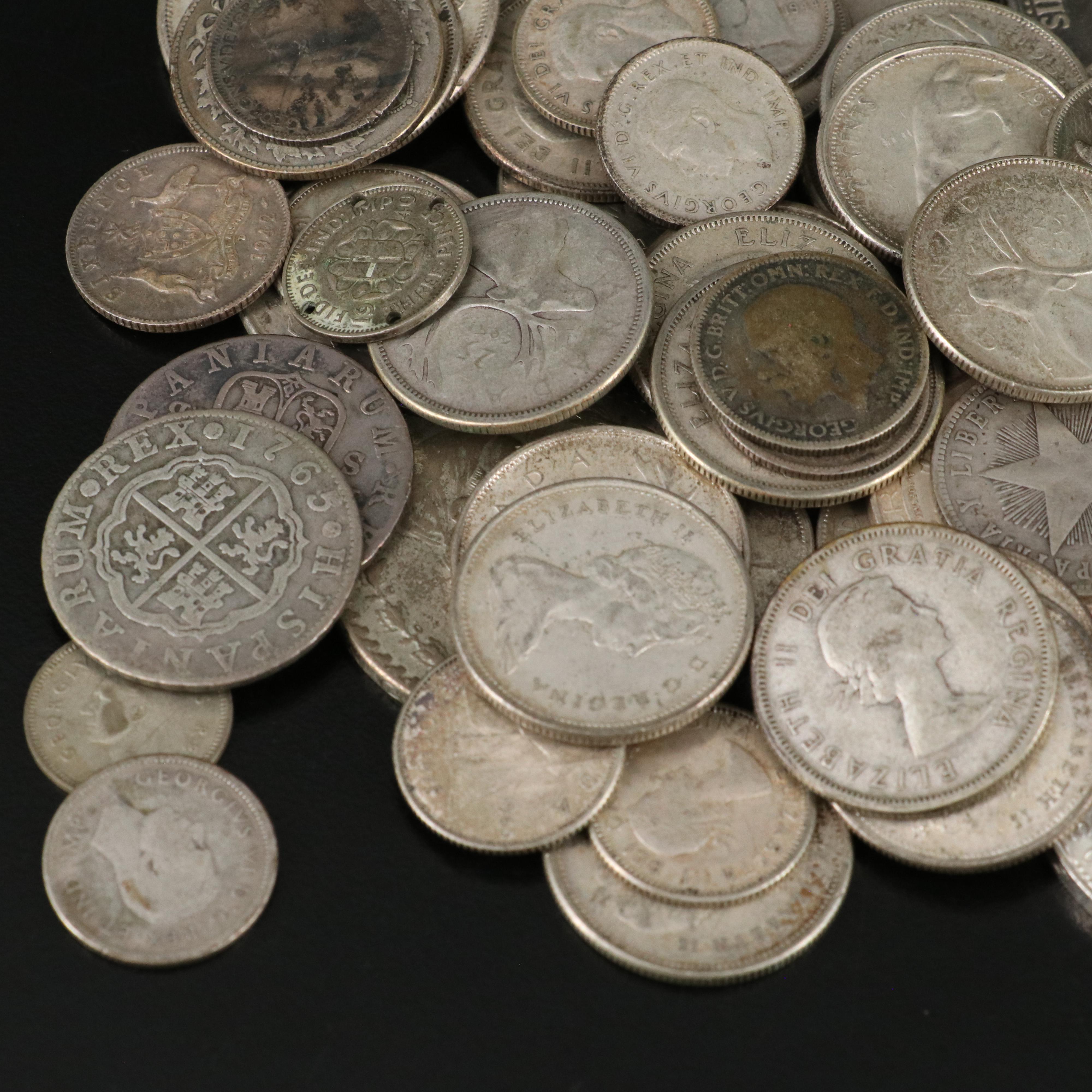 166 Antique to Vintage Foreign Coins, Mainly Silver