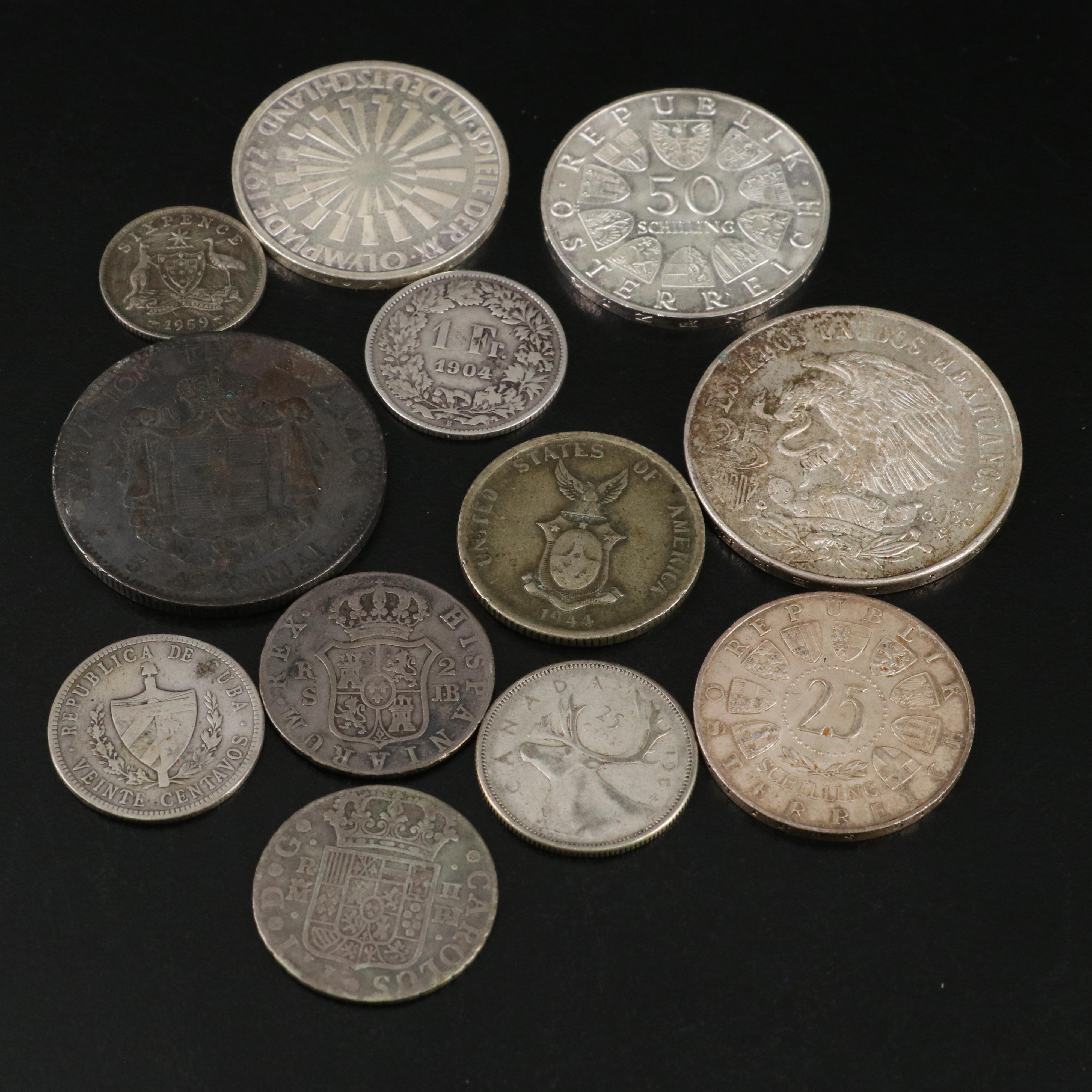 166 Antique to Vintage Foreign Coins, Mainly Silver