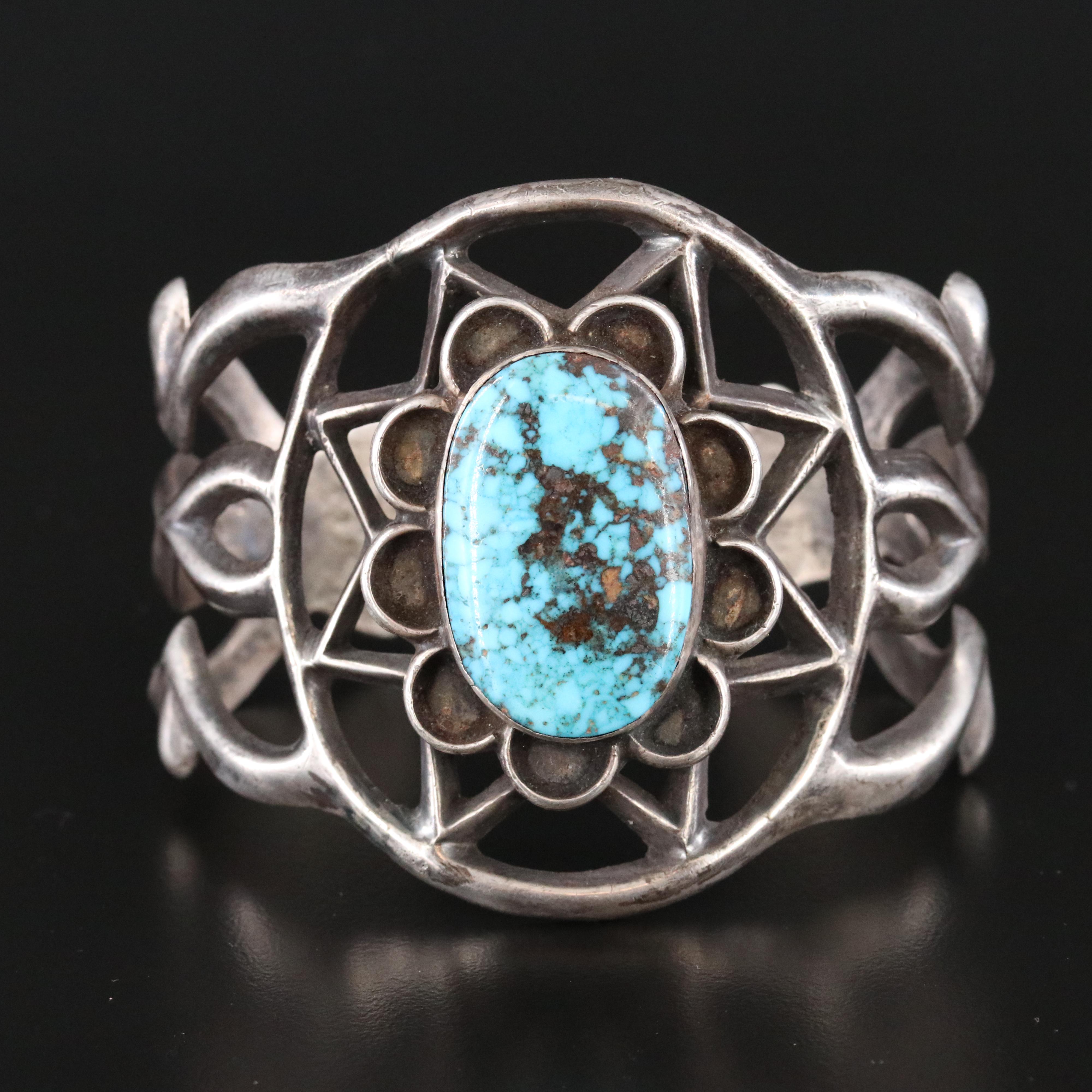 Southwestern Sterling Turquoise Tufa Cast Cuff