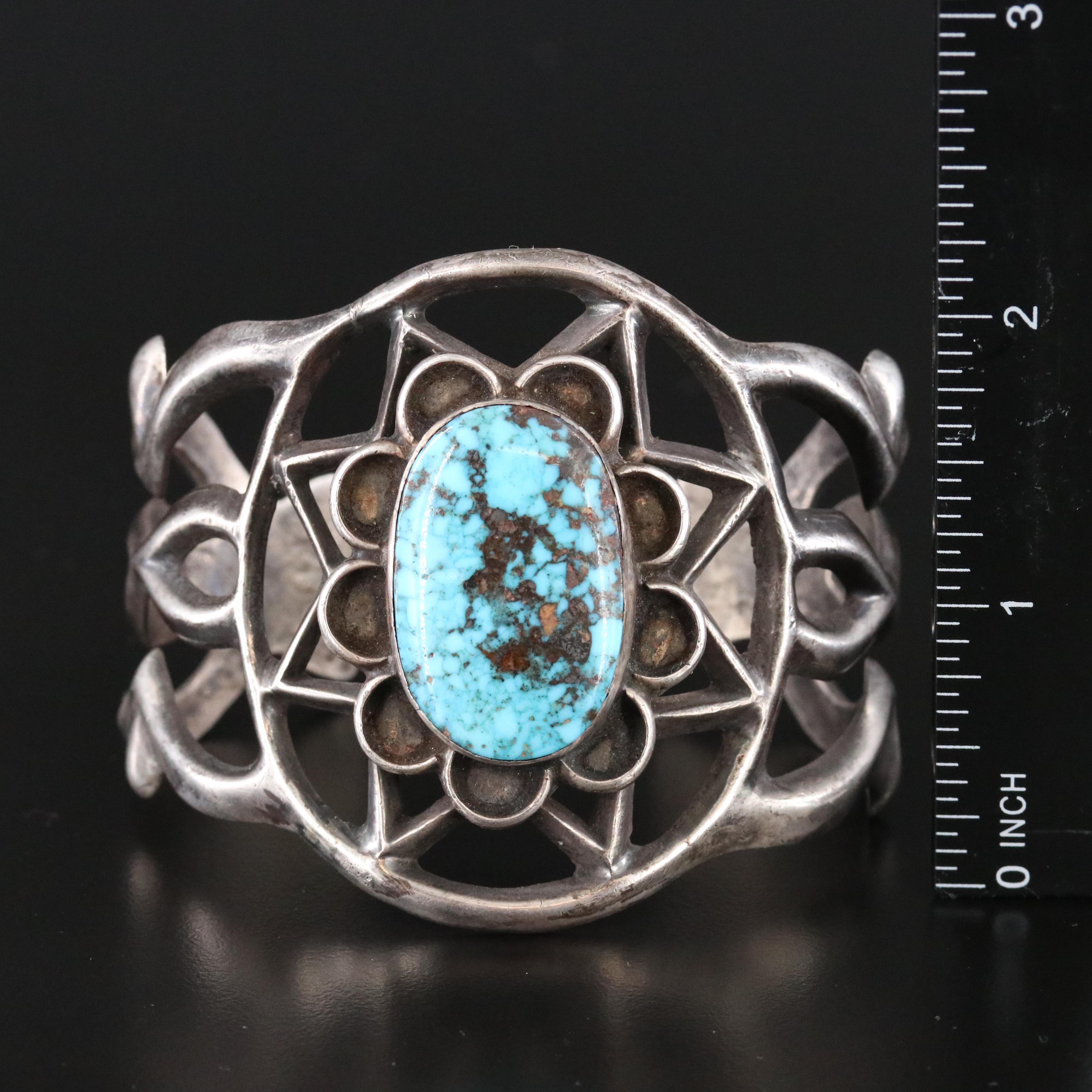 Southwestern Sterling Turquoise Tufa Cast Cuff