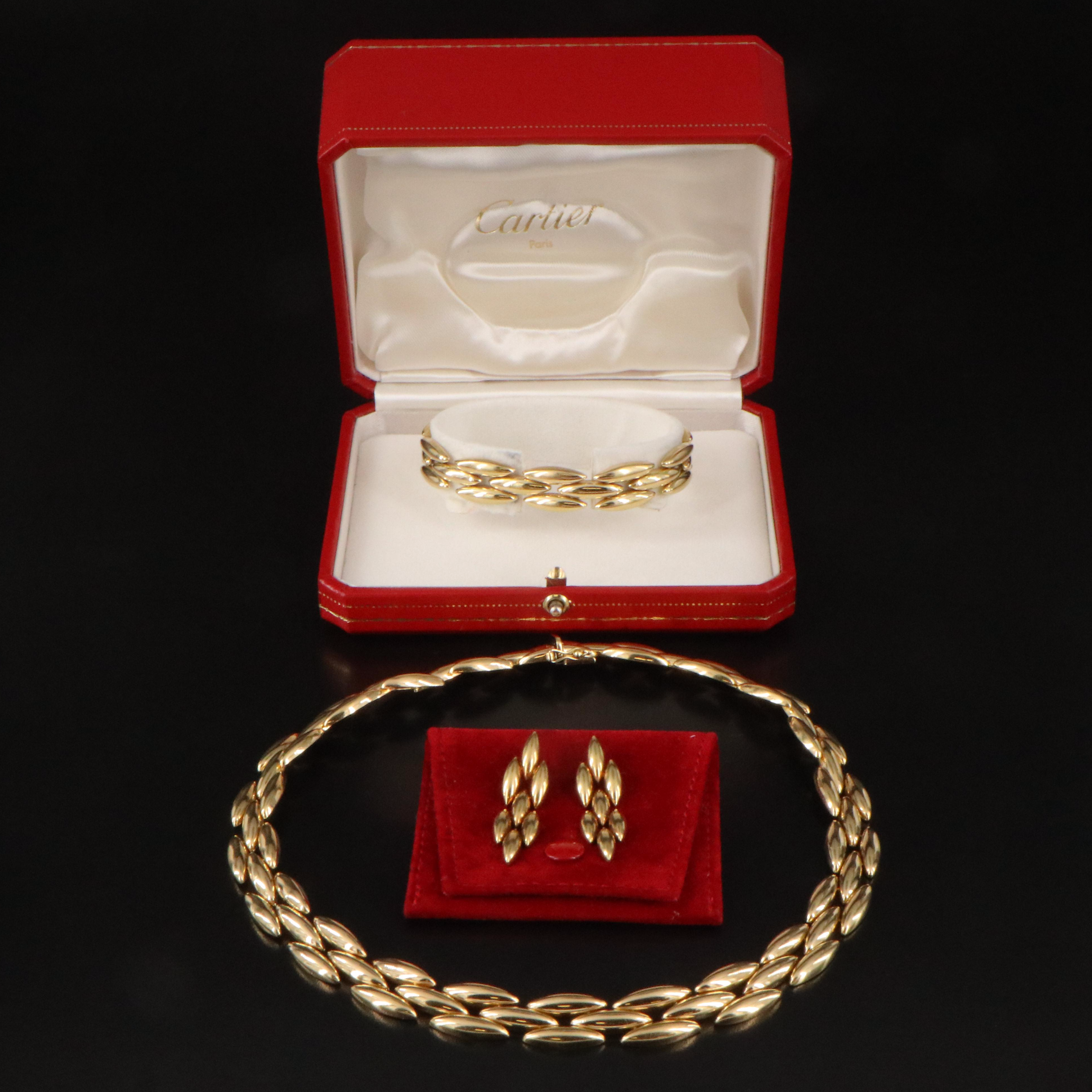 Cartier Gentiane 18K Triple Row Rice Link Jewelry Set