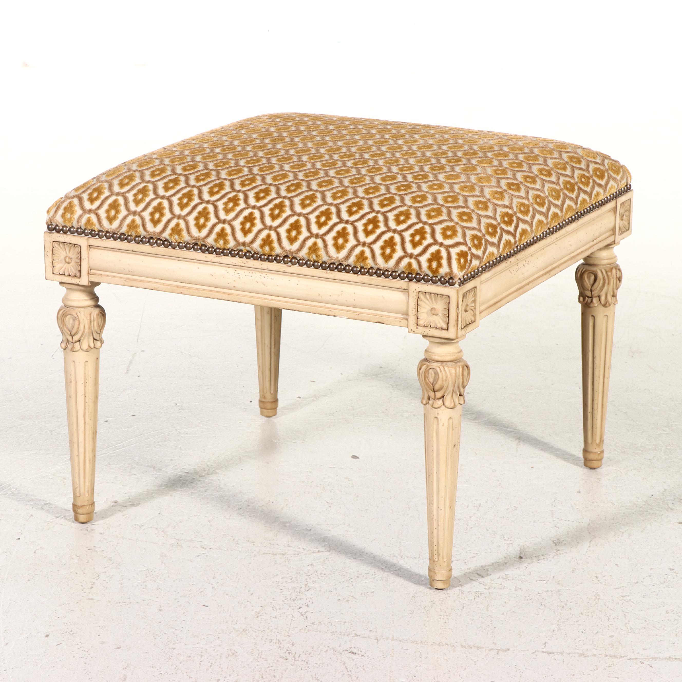 Pair of Isenhour Furniture French Provincial Style Chenille Upholstered Ottomans