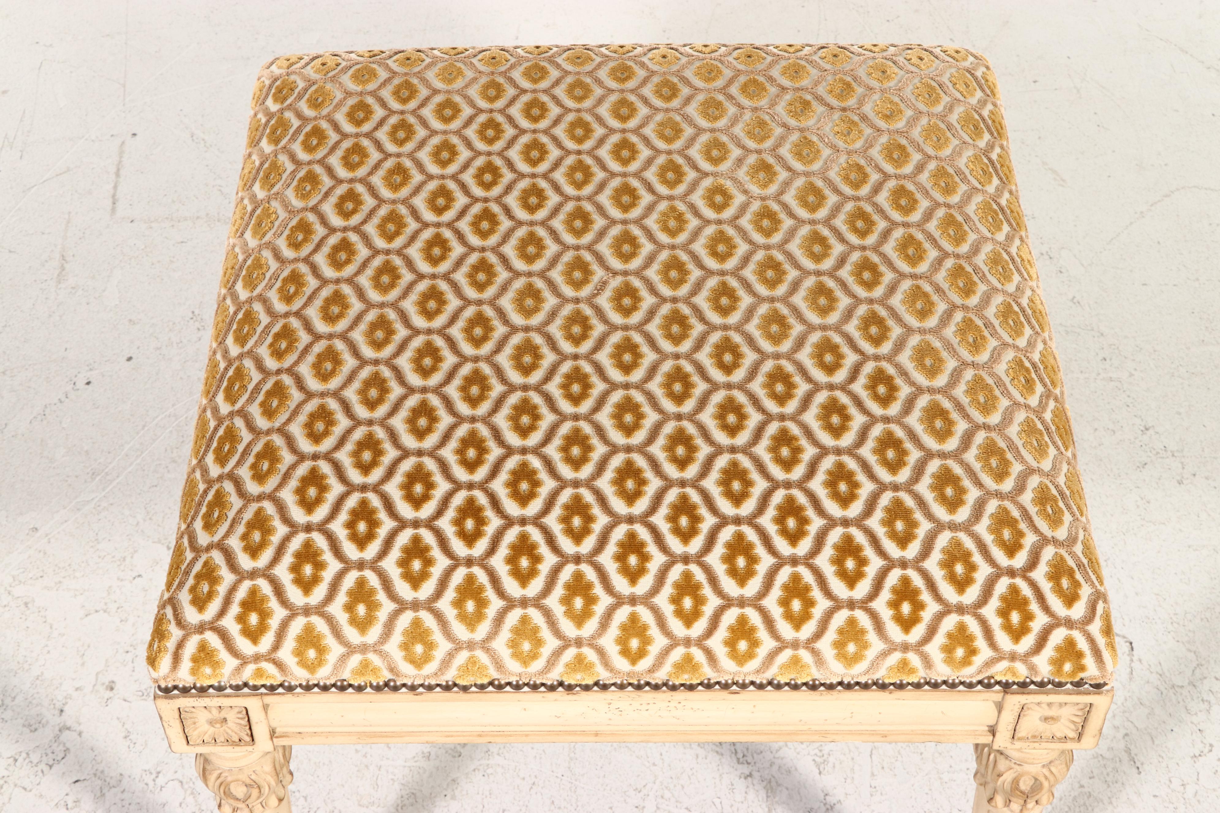 Pair of Isenhour Furniture French Provincial Style Chenille Upholstered Ottomans