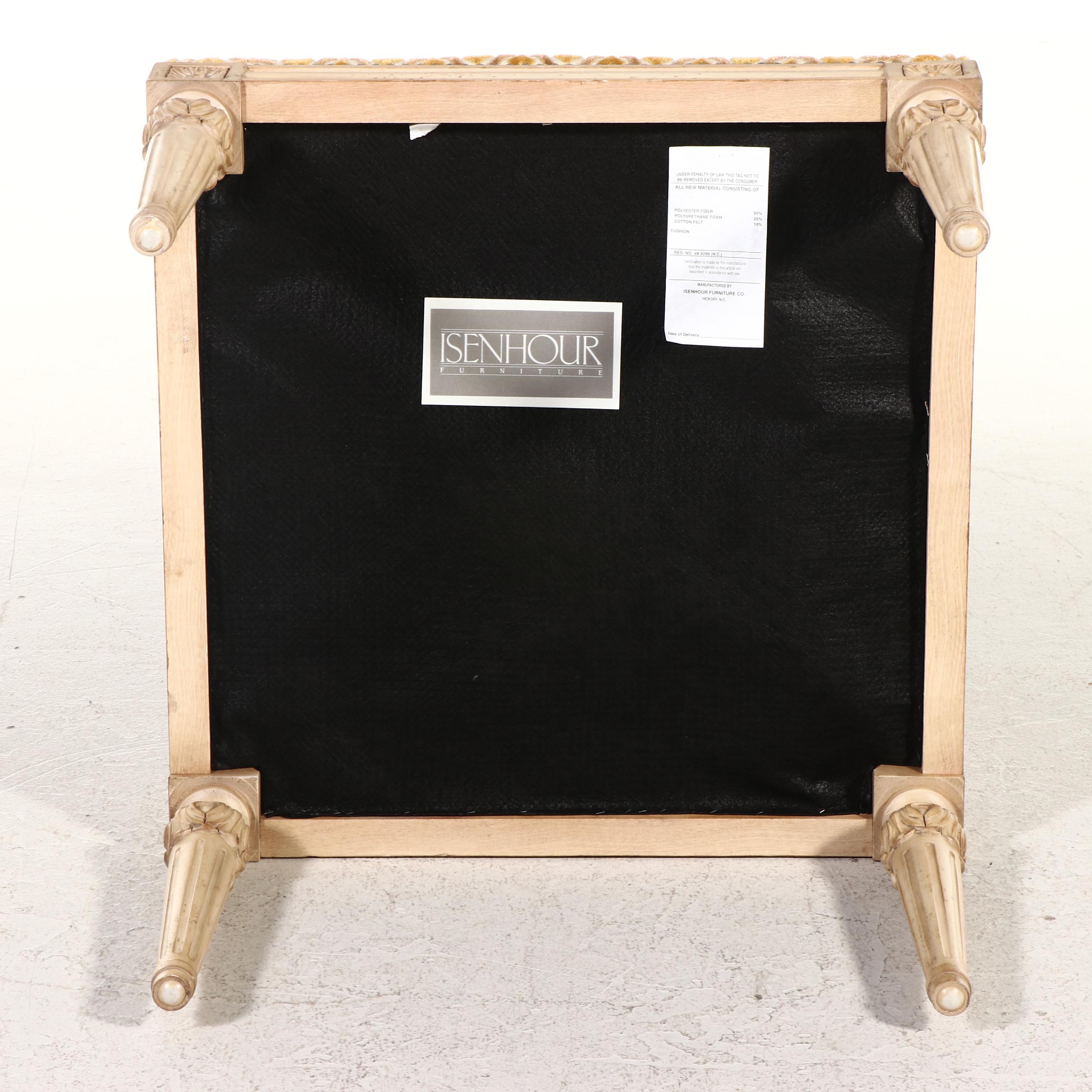 Pair of Isenhour Furniture French Provincial Style Chenille Upholstered Ottomans