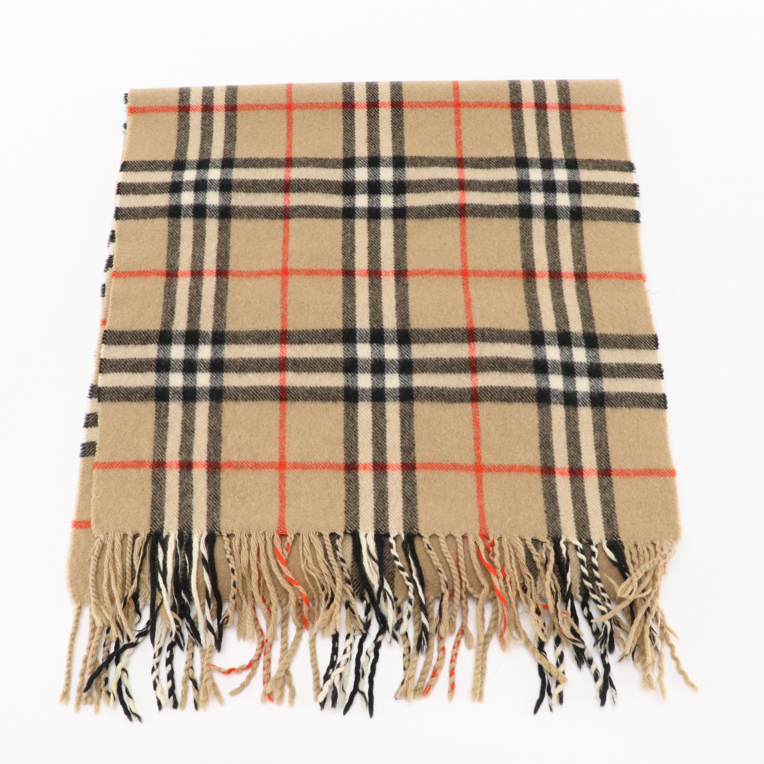 Burberrys Nova Check Cashmere Fringe Scarf