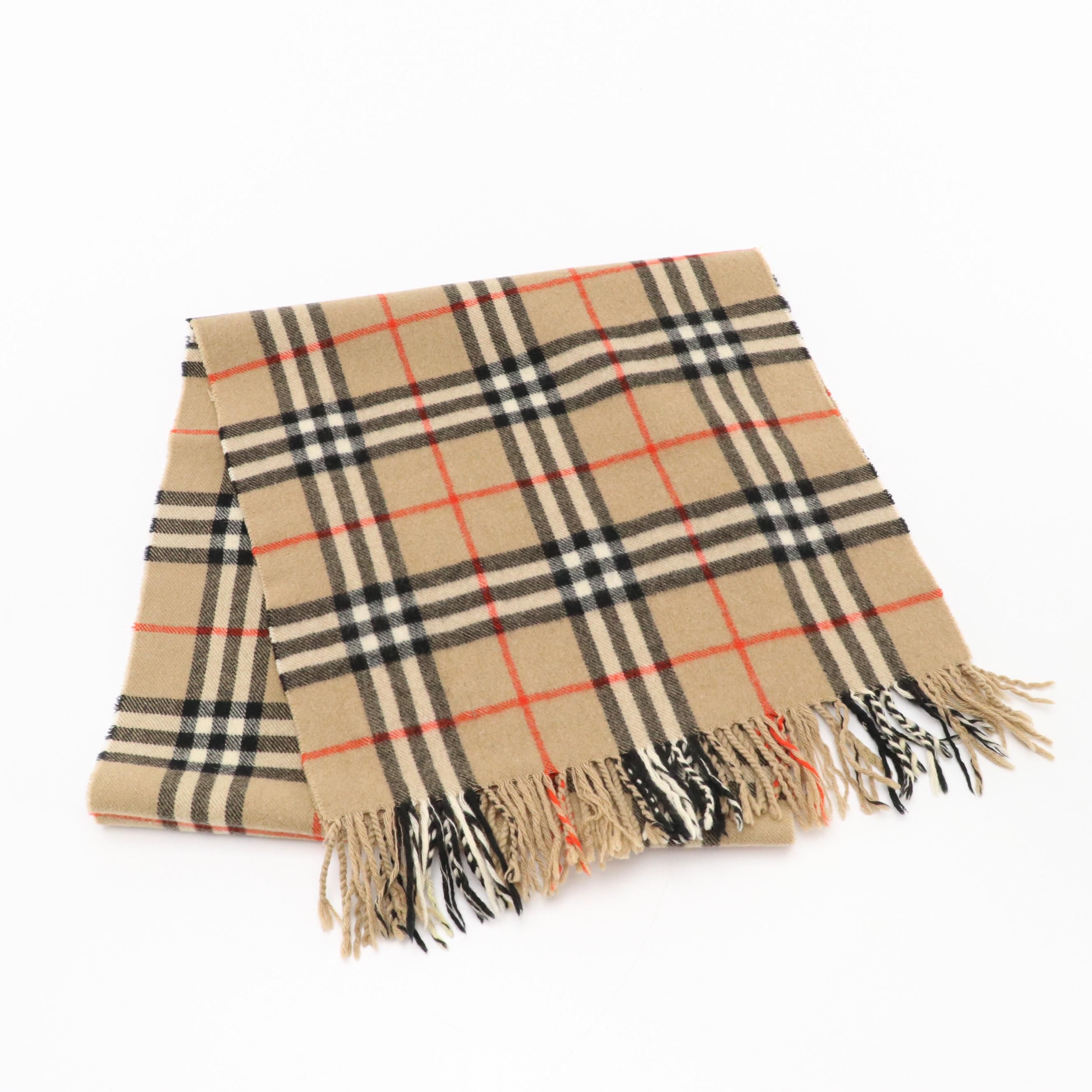 Burberrys Nova Check Cashmere Fringe Scarf