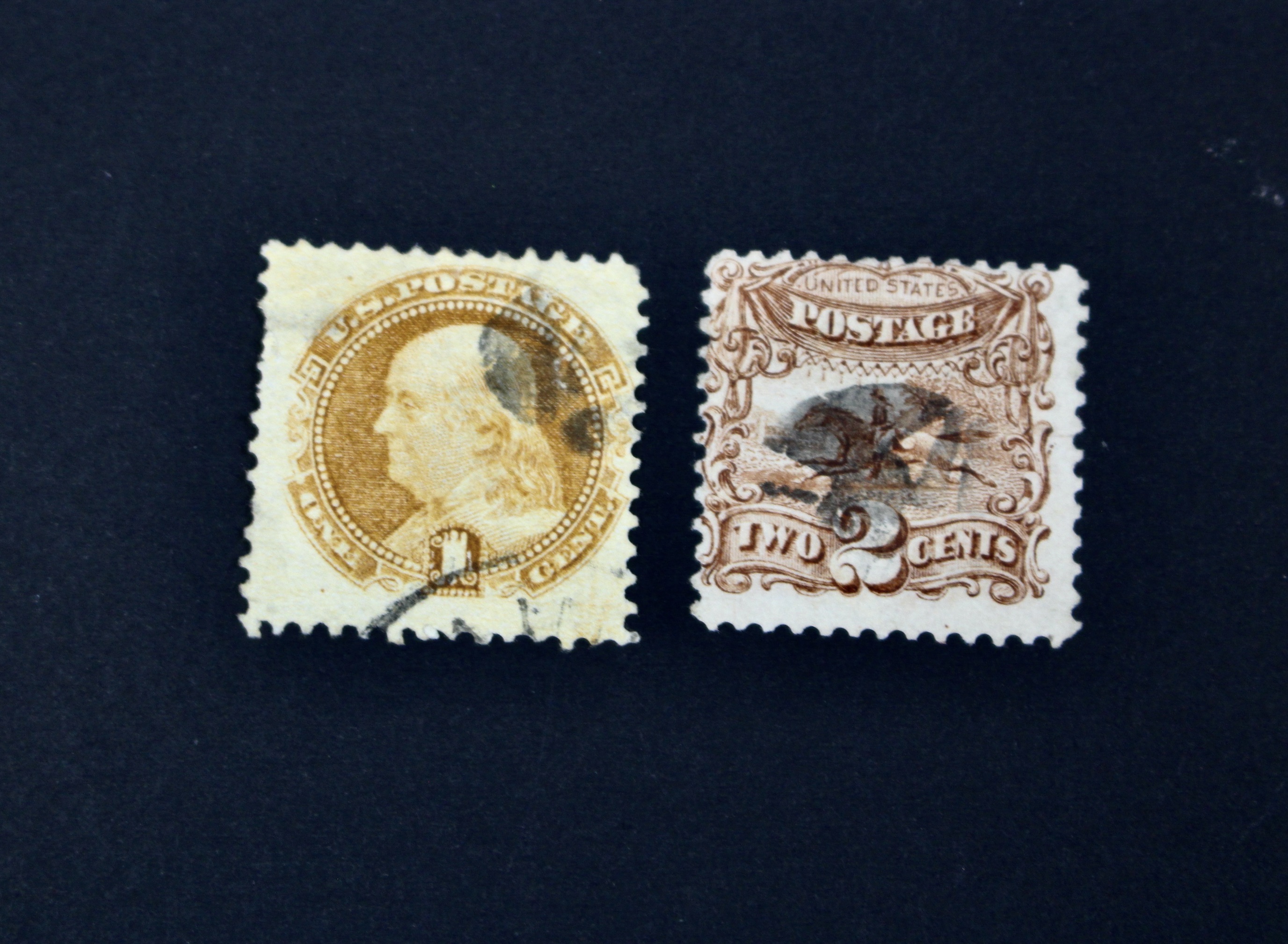 Eight Different 1869 U.S. Pictorial Postage Stamps, Incl. 24-Cent and 30-Cent