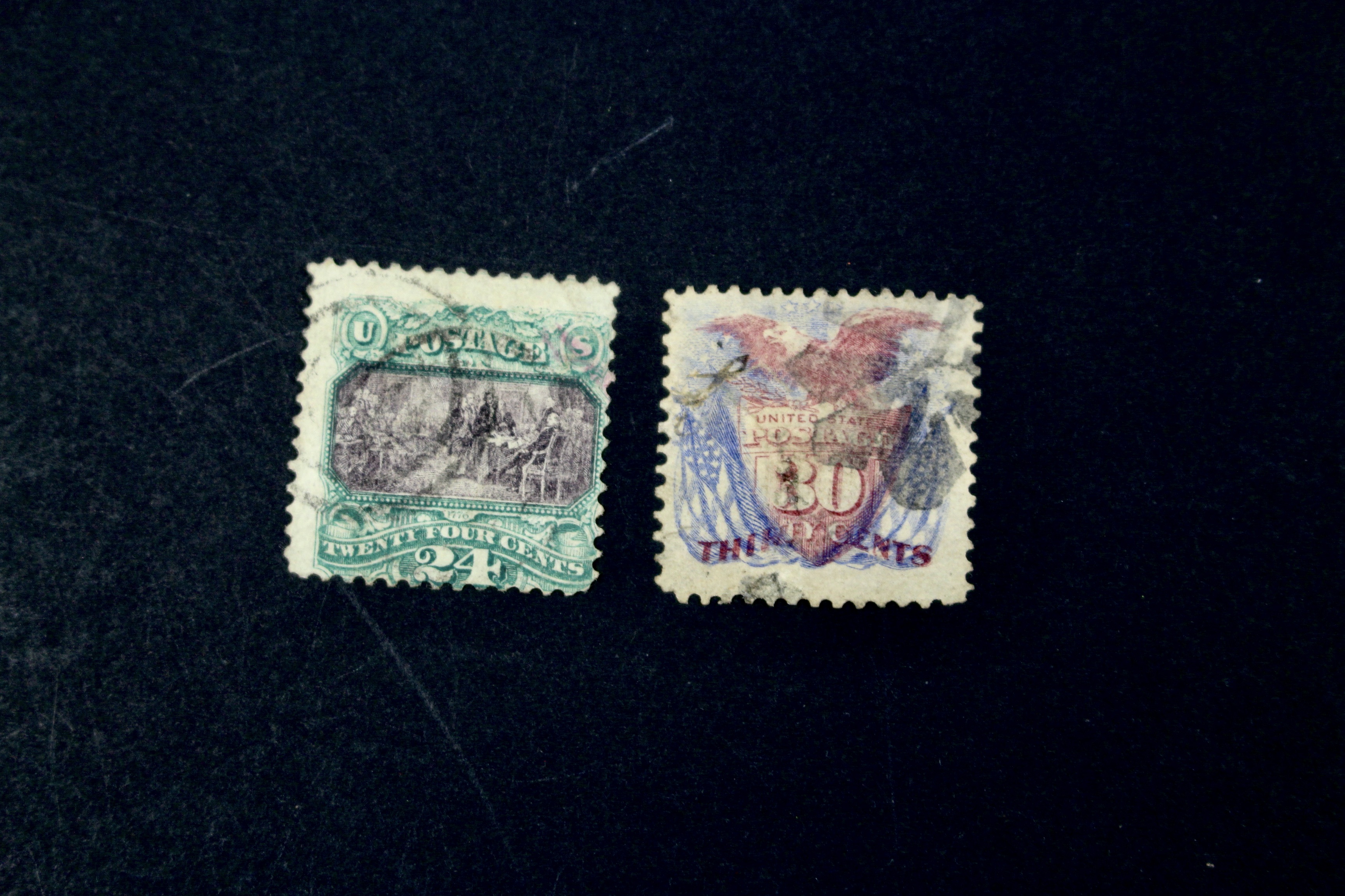 Eight Different 1869 U.S. Pictorial Postage Stamps, Incl. 24-Cent and 30-Cent