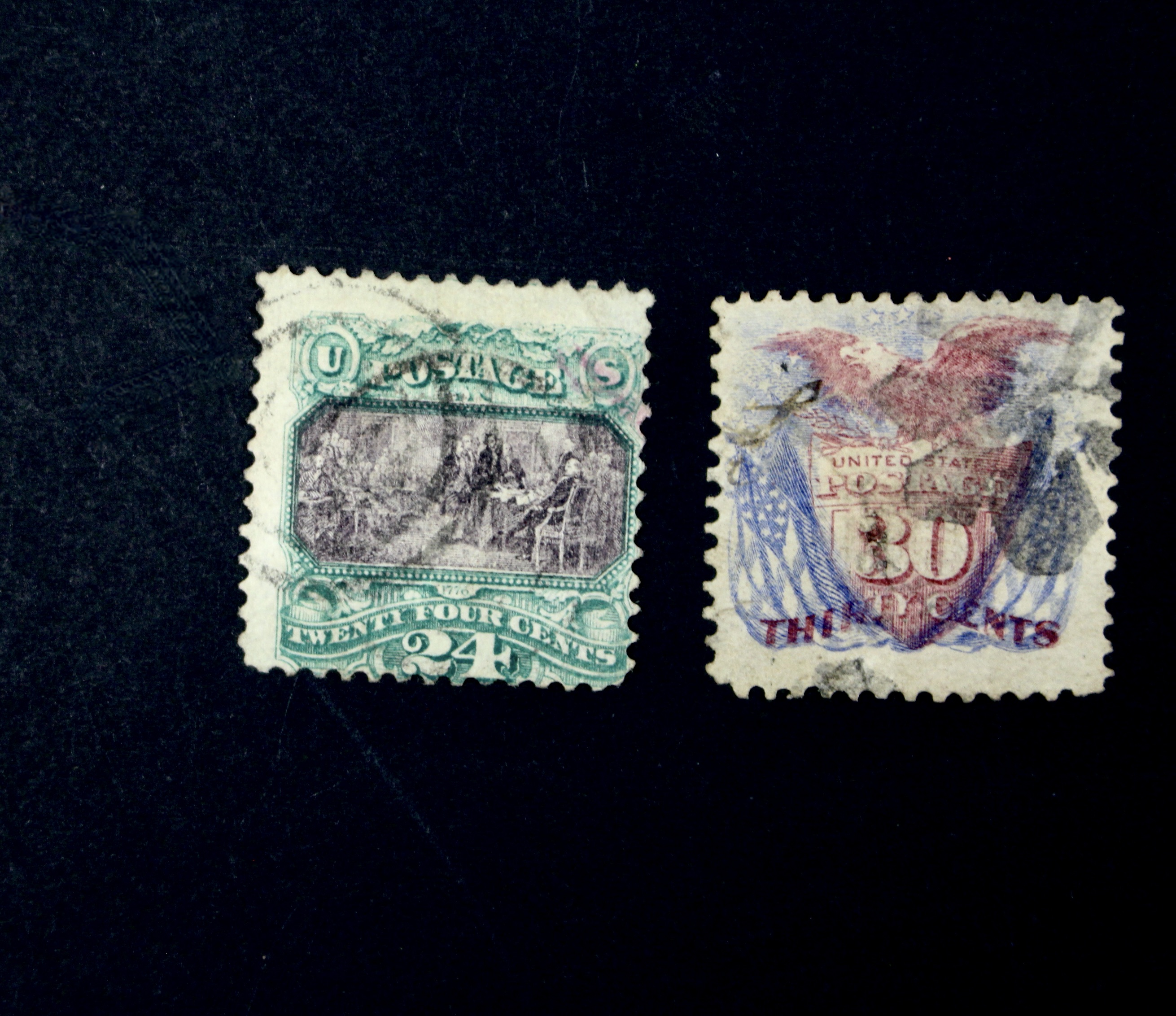 Eight Different 1869 U.S. Pictorial Postage Stamps, Incl. 24-Cent and 30-Cent