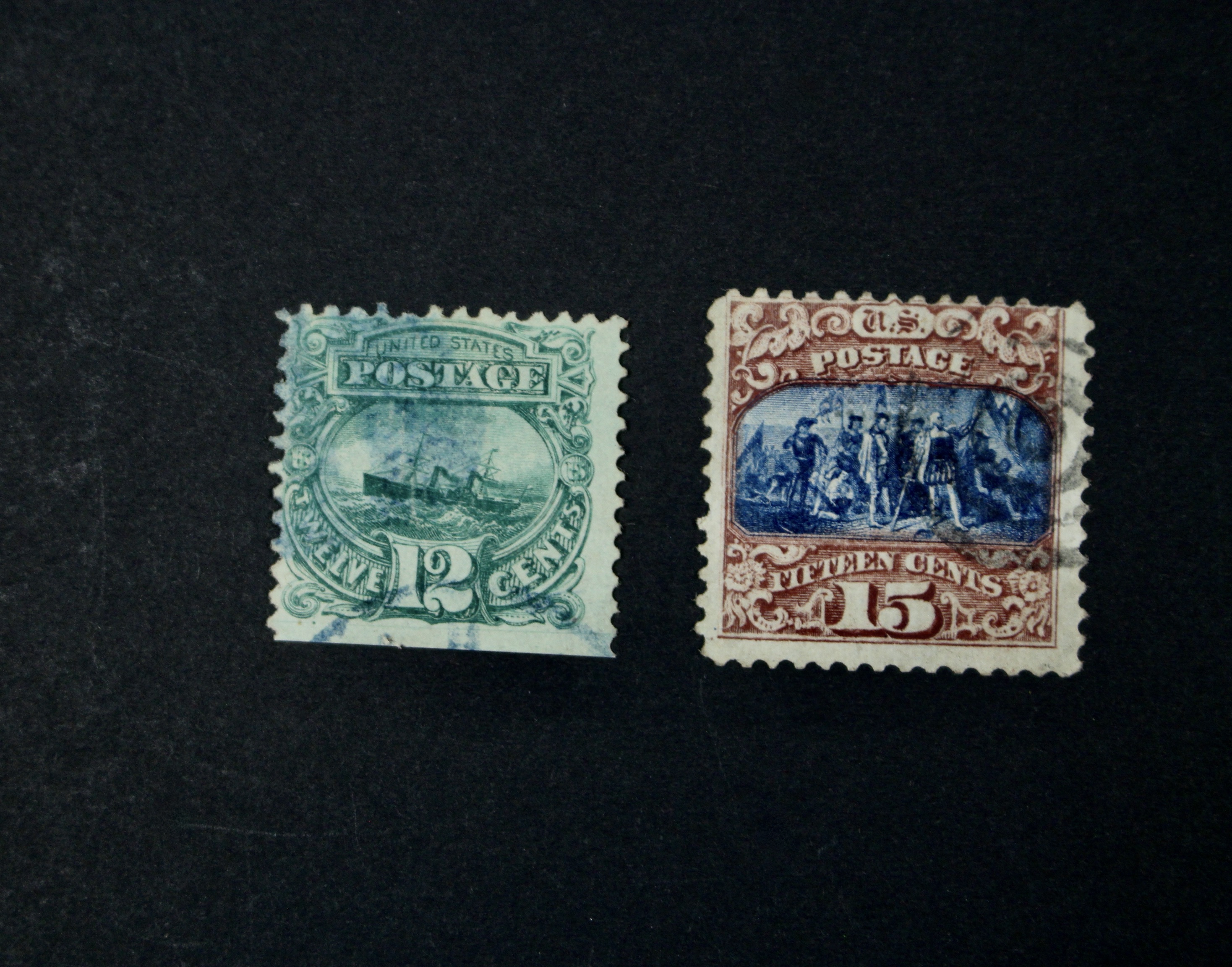 Eight Different 1869 U.S. Pictorial Postage Stamps, Incl. 24-Cent and 30-Cent