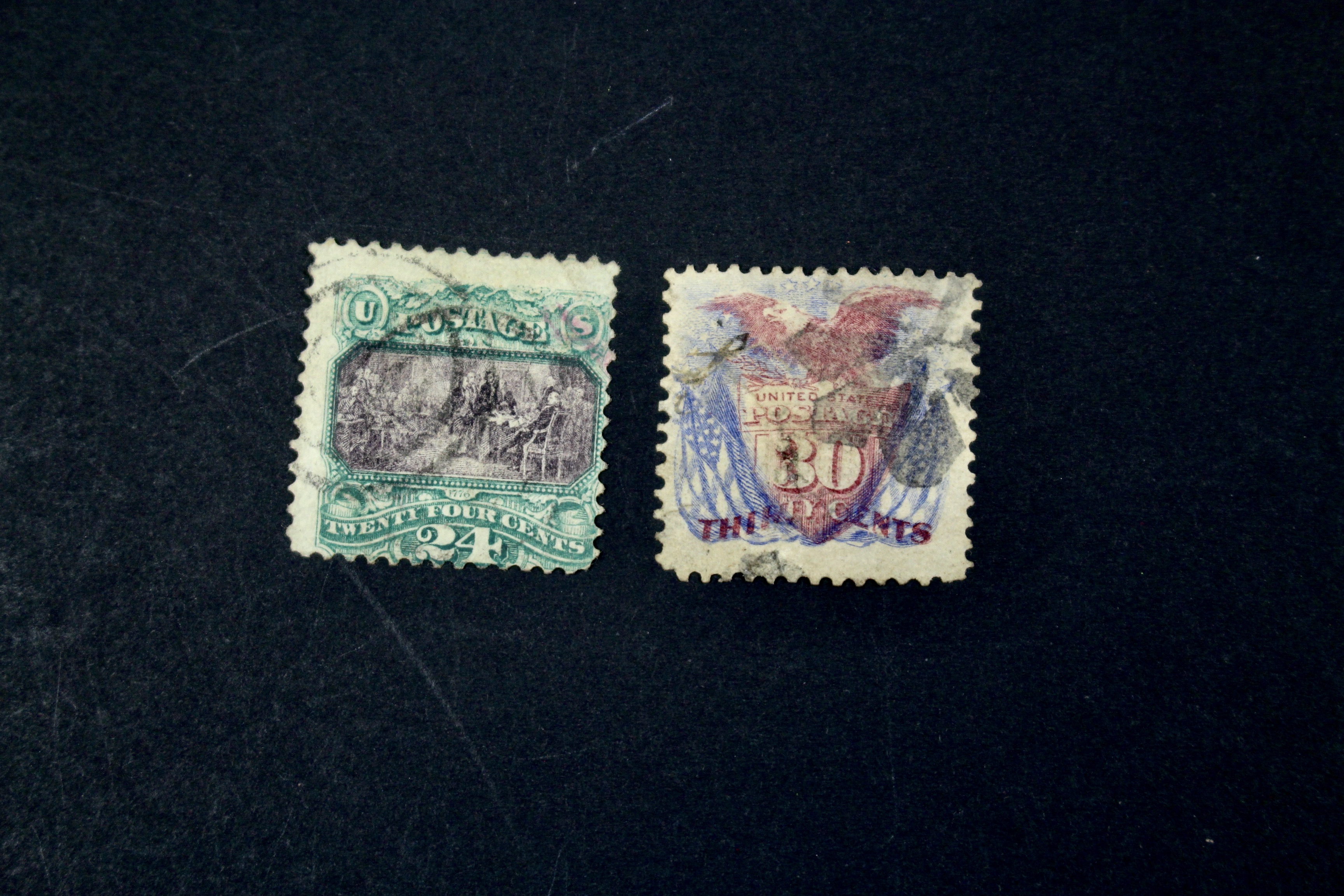 Eight Different 1869 U.S. Pictorial Postage Stamps, Incl. 24-Cent and 30-Cent