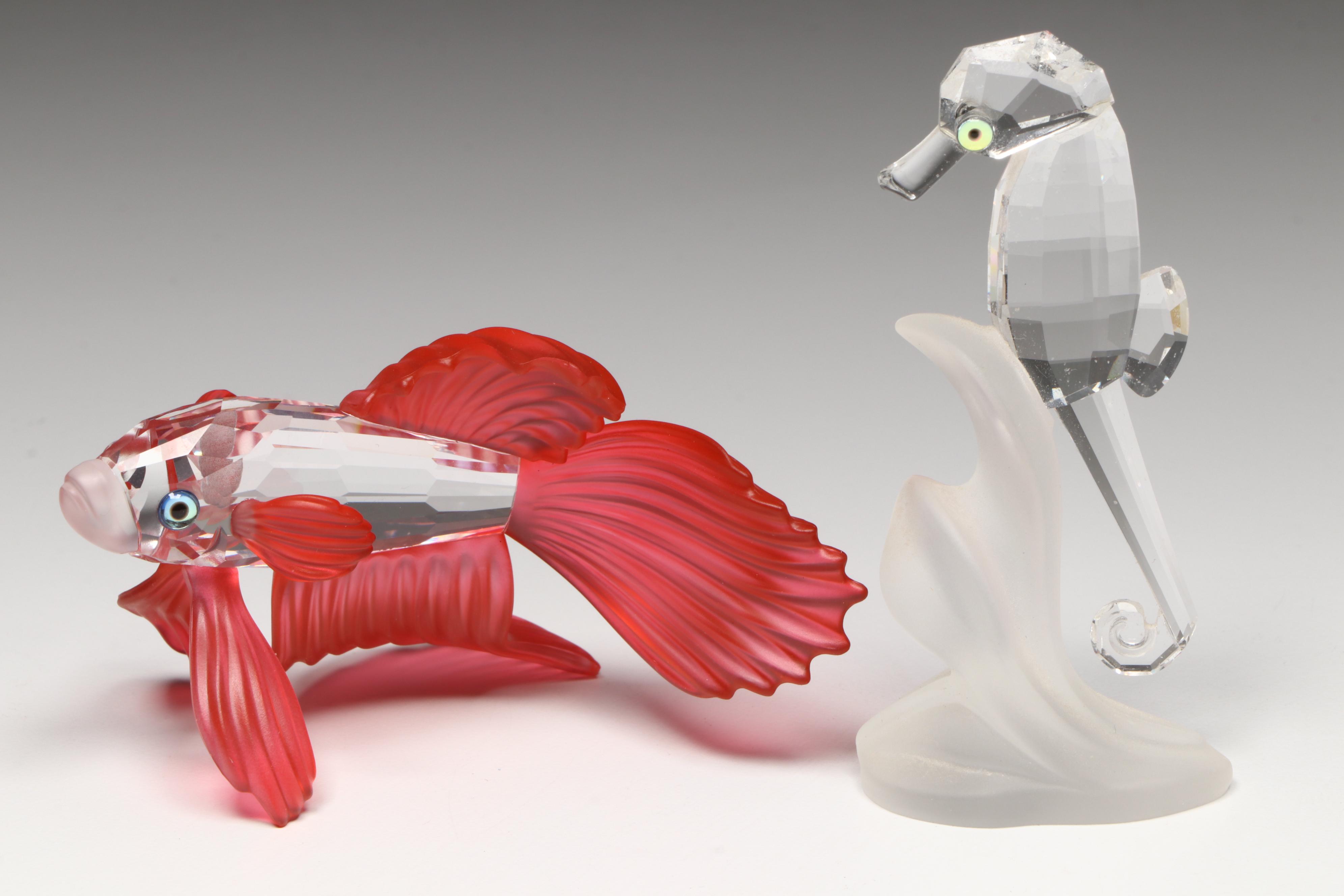 Swarovski Crystal "Siamese Fighting Fish" with Other Figurines