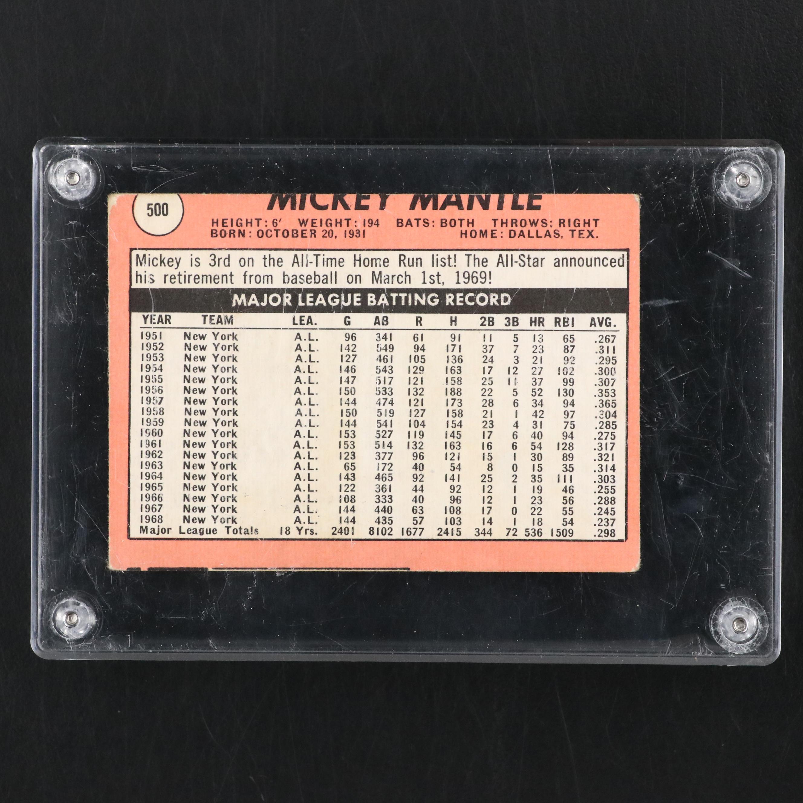 1969 Topps Mickey Mantle New York Yankees Baseball Card