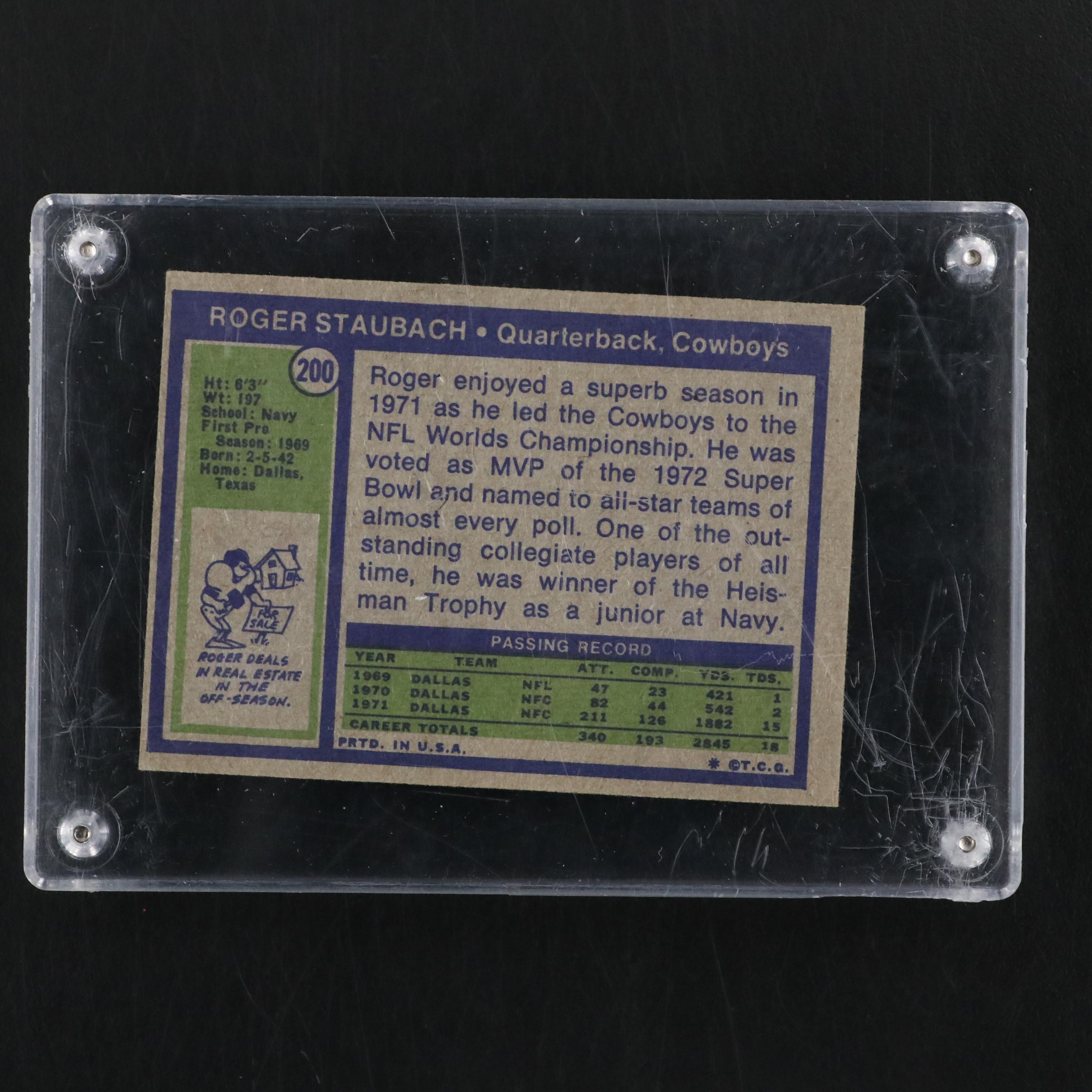 1972 Topps Roger Staubach Dallas Cowboys Rookie Football Card