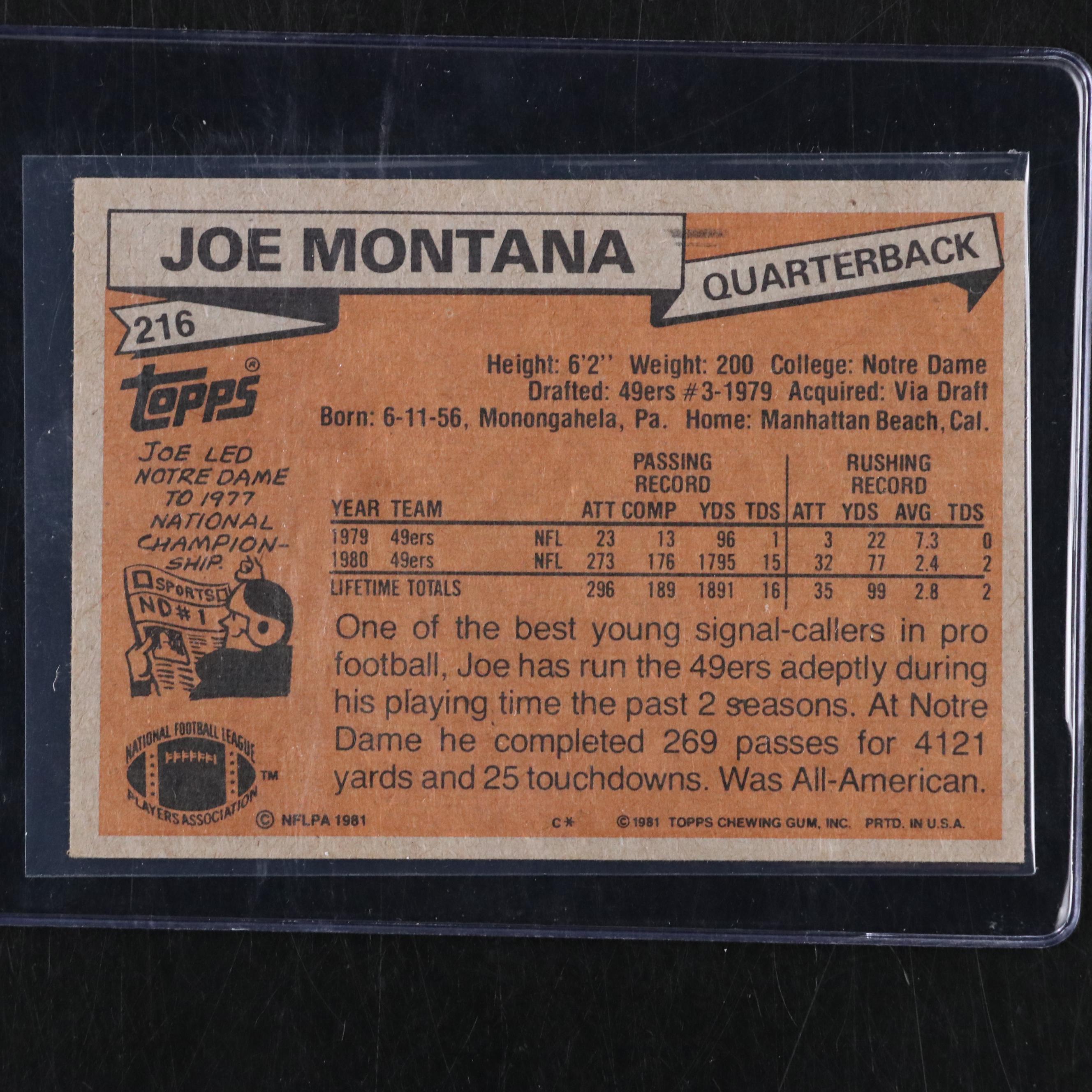 1981 Topps Joe Montana and 1984 Topps John Elway Rookie Football Cards
