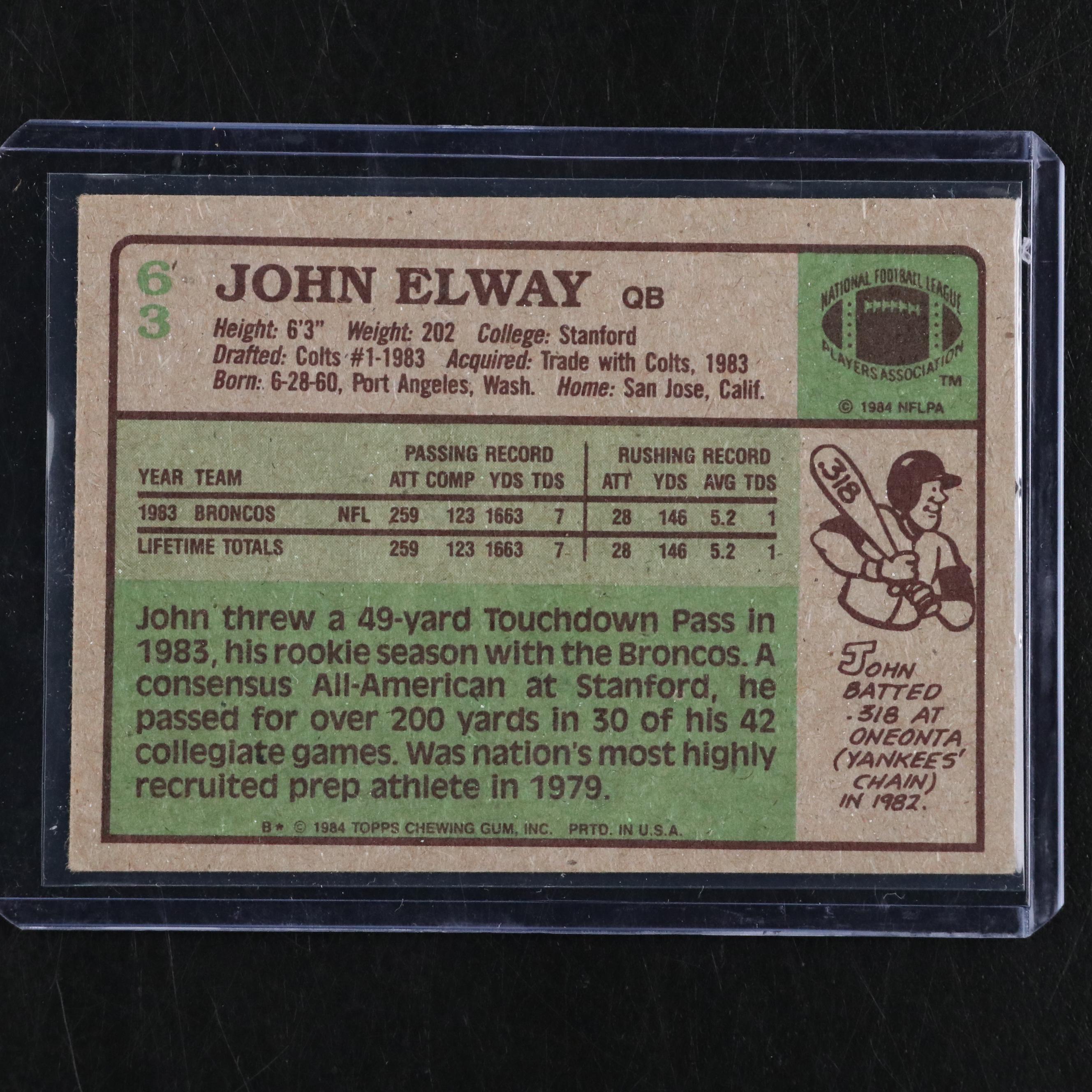 1981 Topps Joe Montana and 1984 Topps John Elway Rookie Football Cards
