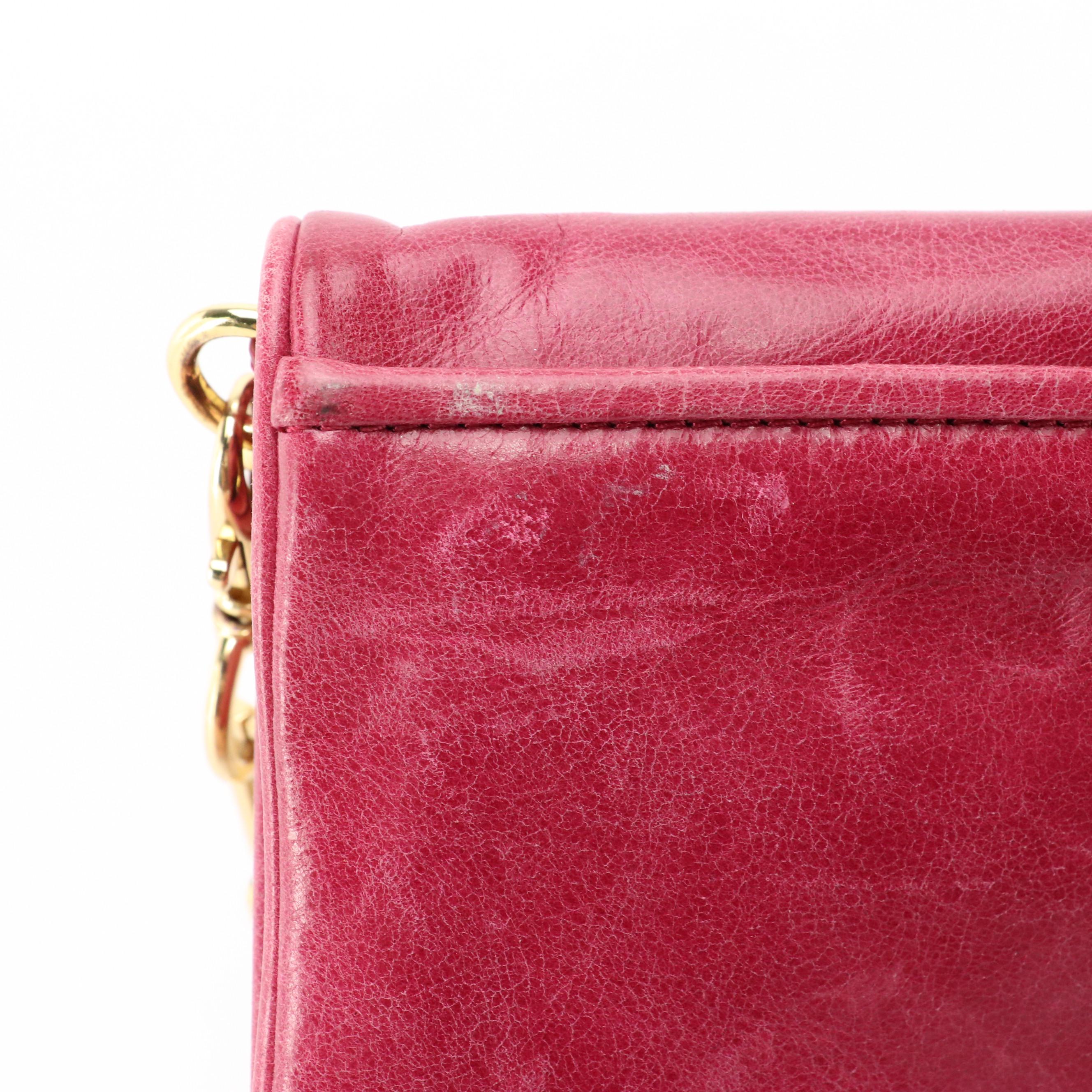 Tory Burch Magenta Leather Bombe Reva Clutch with Chain Strap