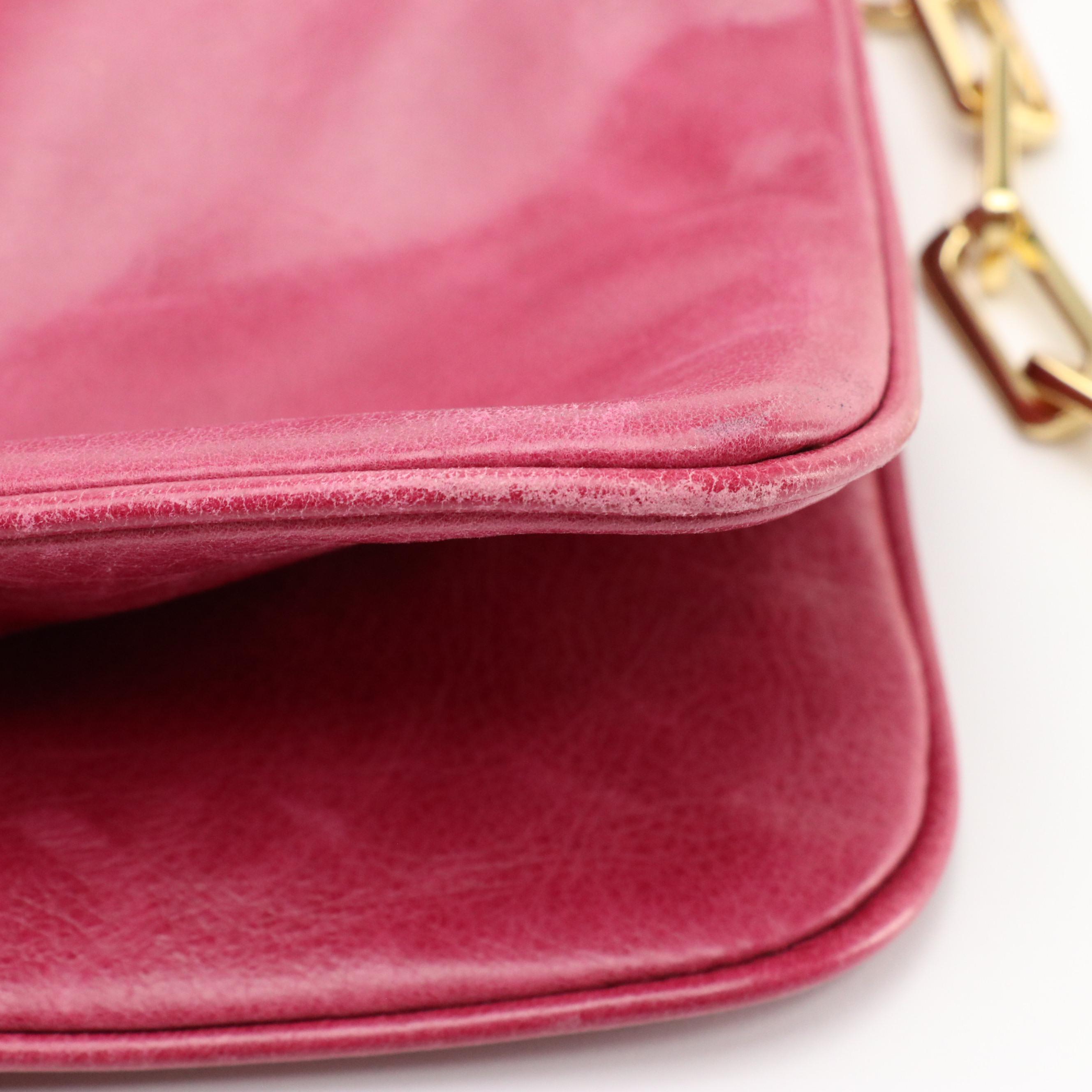 Tory Burch Magenta Leather Bombe Reva Clutch with Chain Strap