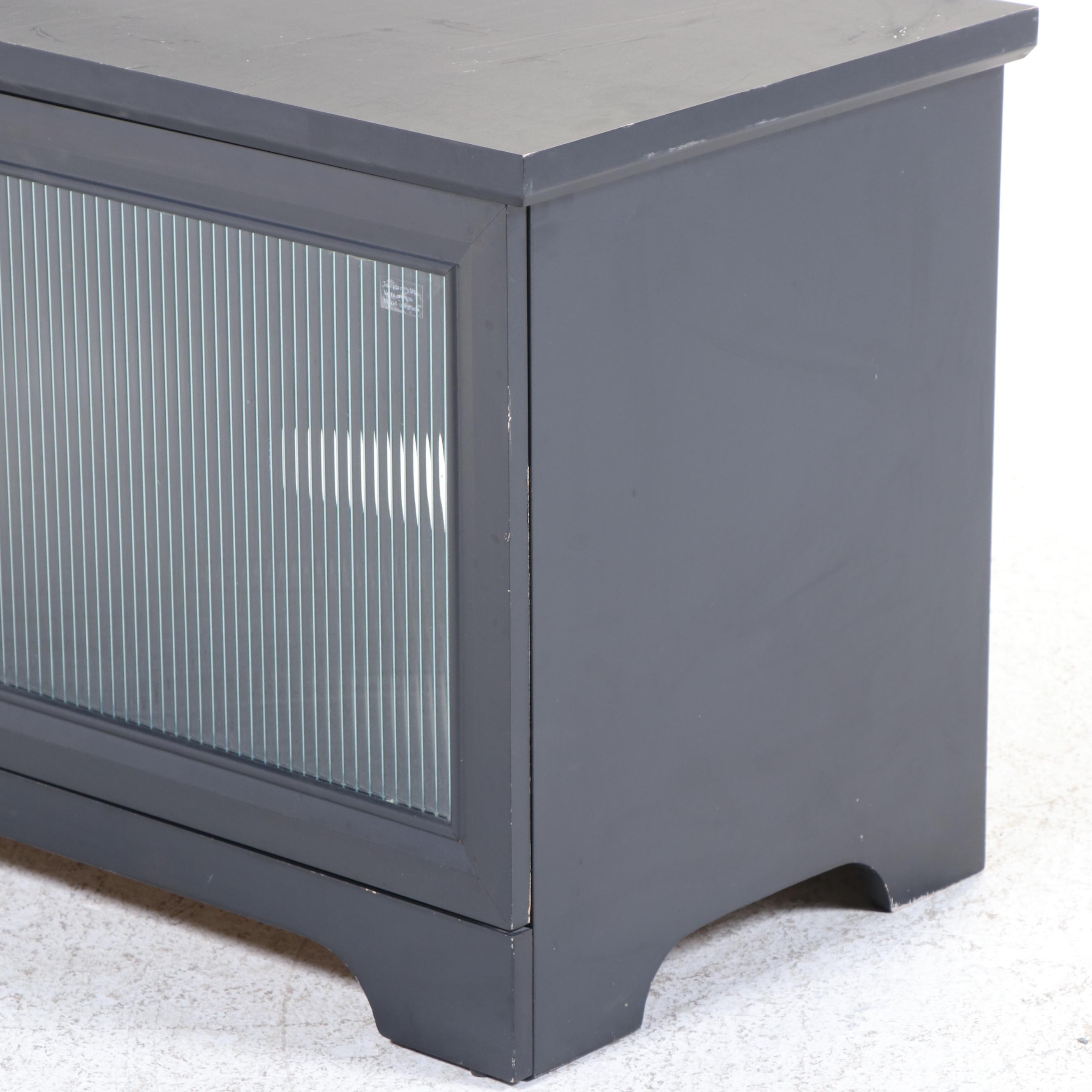 Whalen Furniture Blue-Painted Wood and Textured Glass Media Cabinet