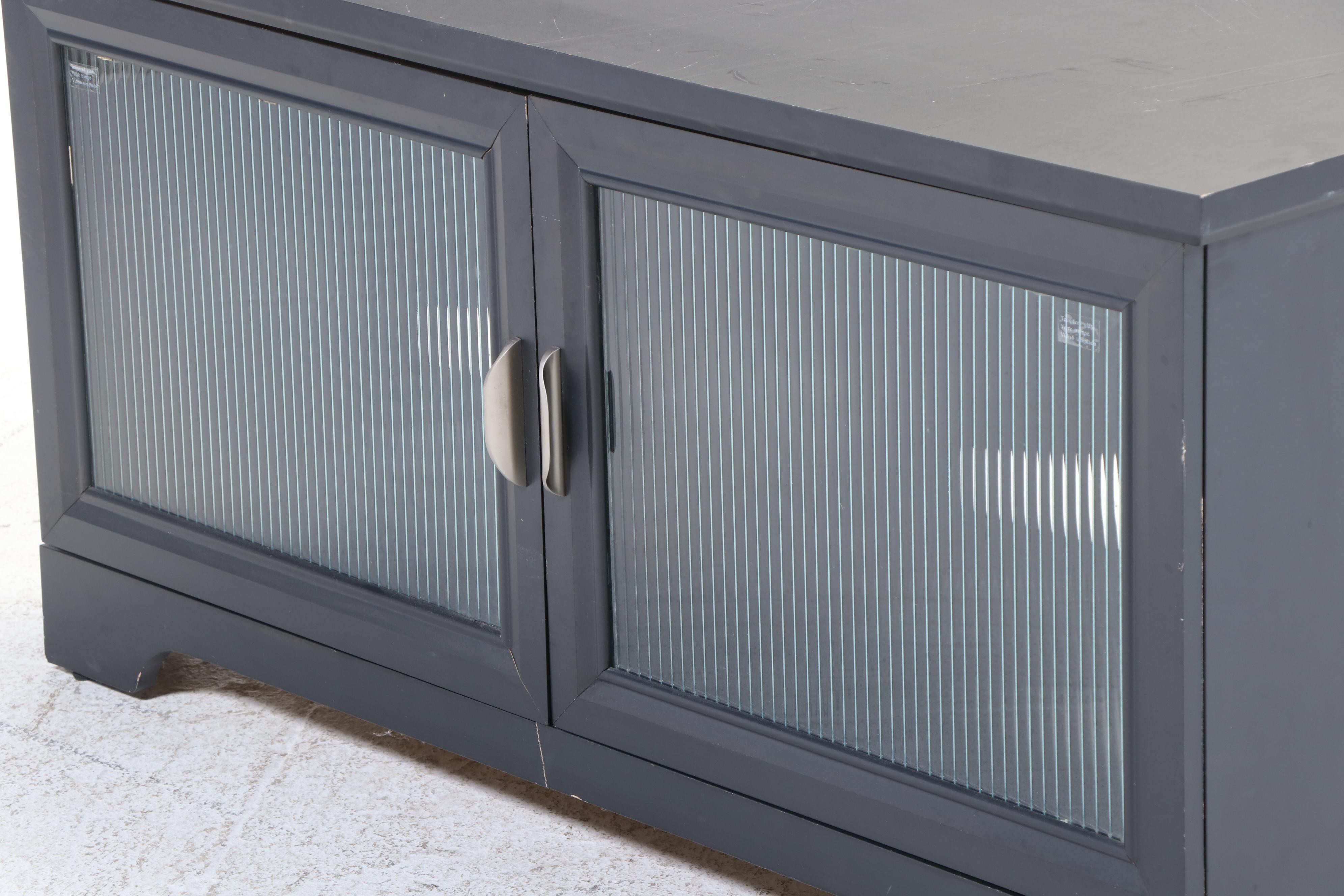 Whalen Furniture Blue-Painted Wood and Textured Glass Media Cabinet