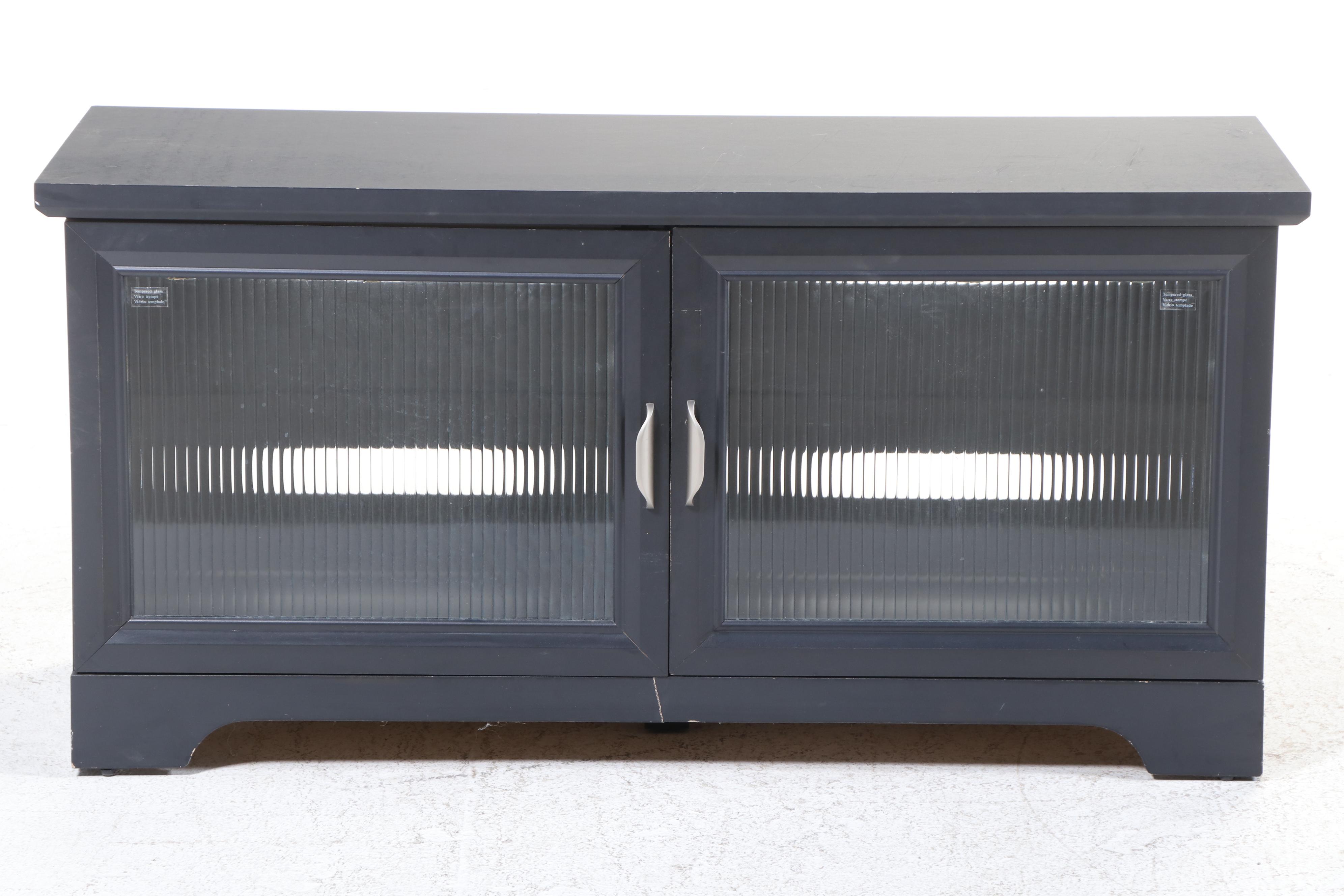 Whalen Furniture Blue-Painted Wood and Textured Glass Media Cabinet