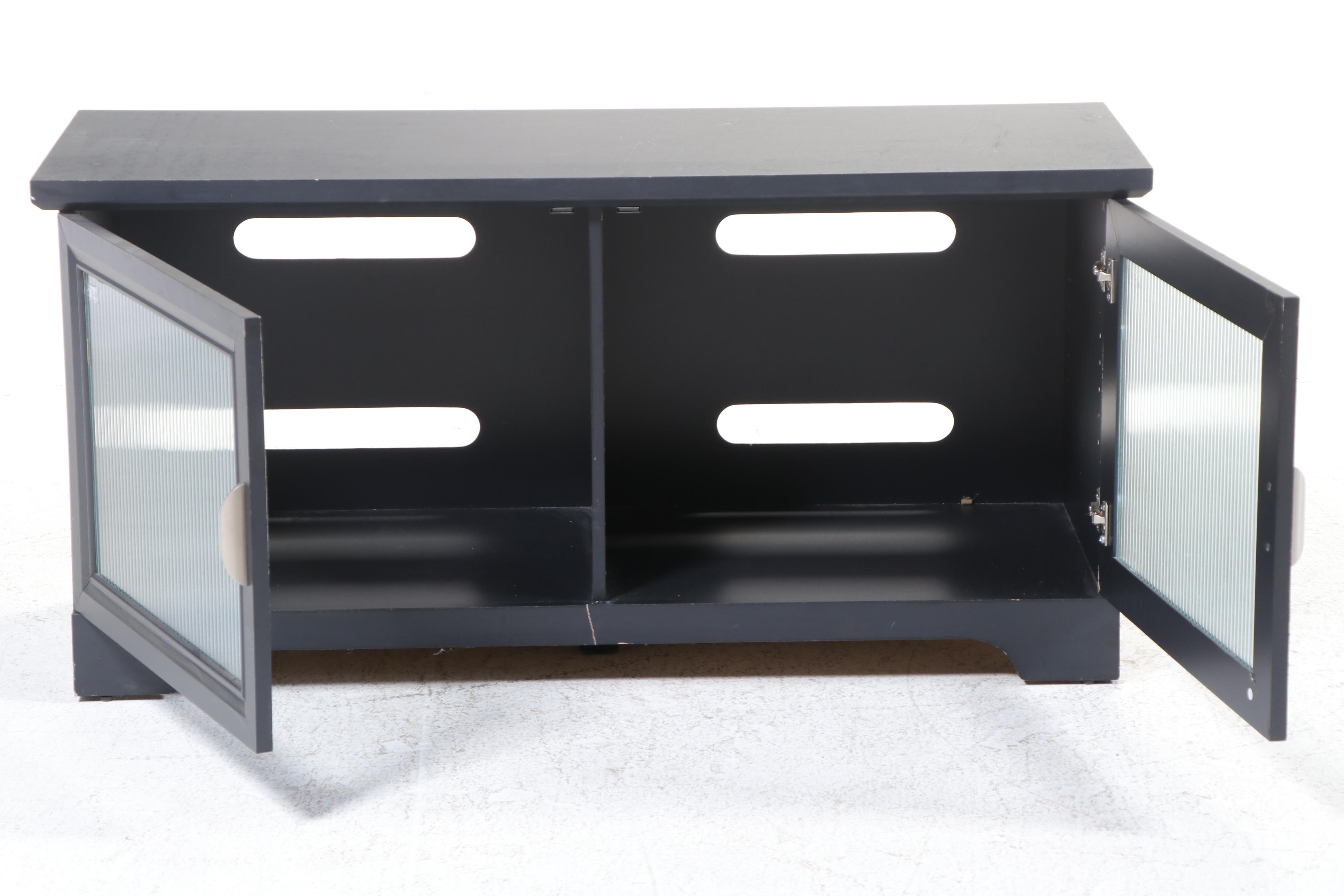 Whalen Furniture Blue-Painted Wood and Textured Glass Media Cabinet