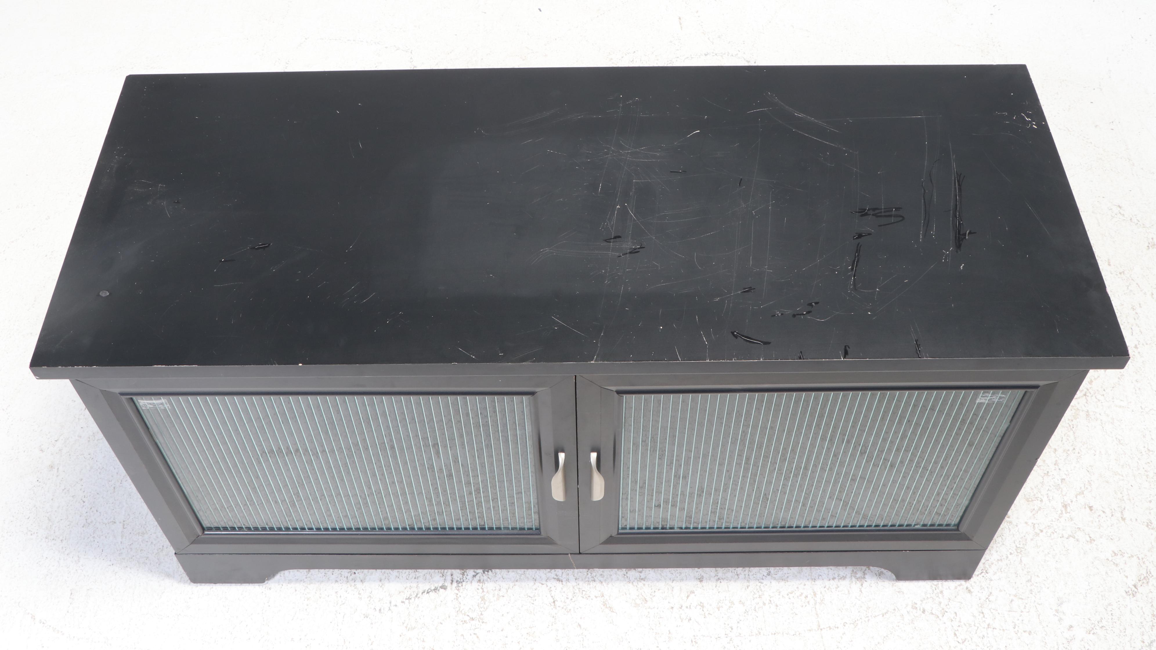 Whalen Furniture Blue-Painted Wood and Textured Glass Media Cabinet