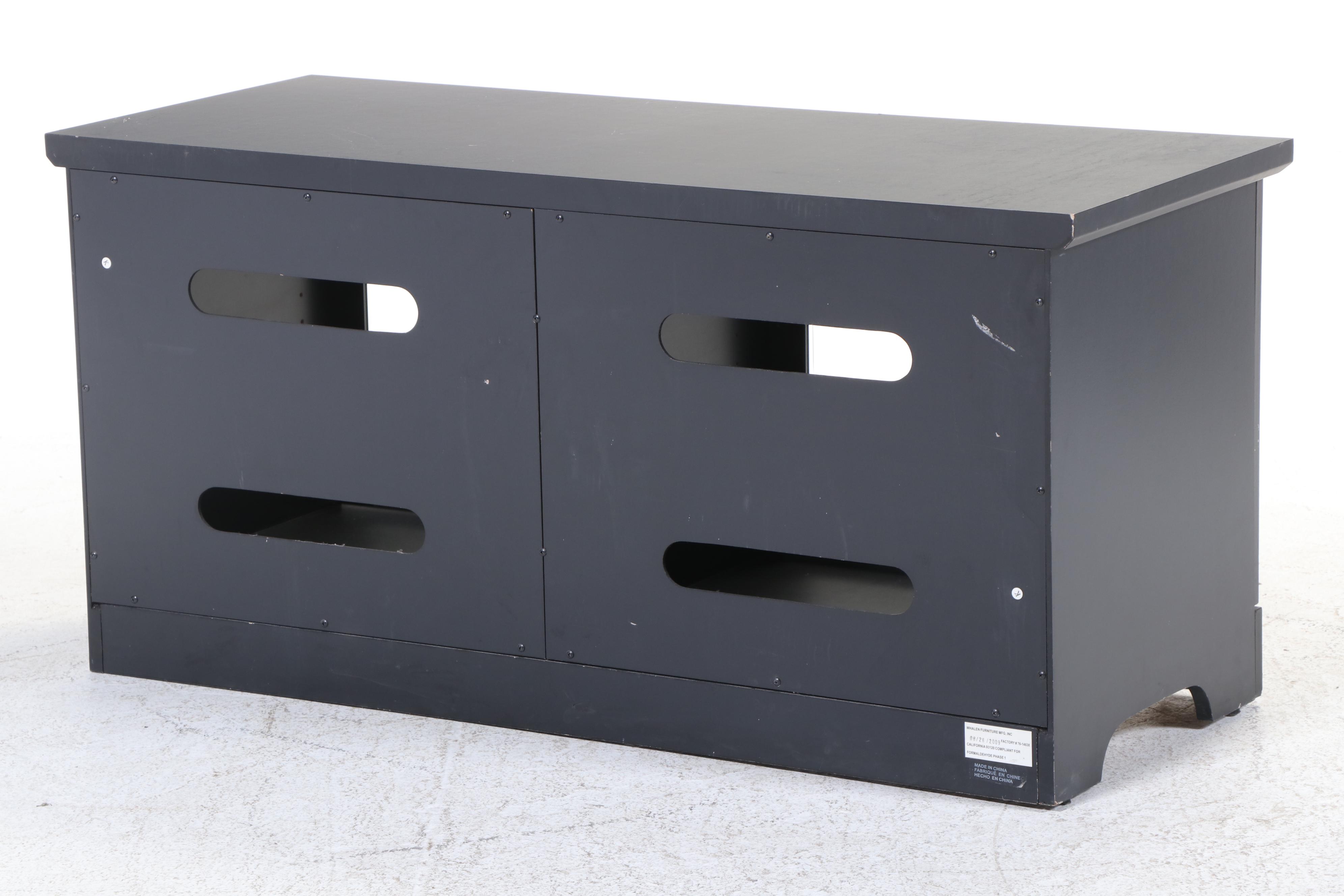 Whalen Furniture Blue-Painted Wood and Textured Glass Media Cabinet