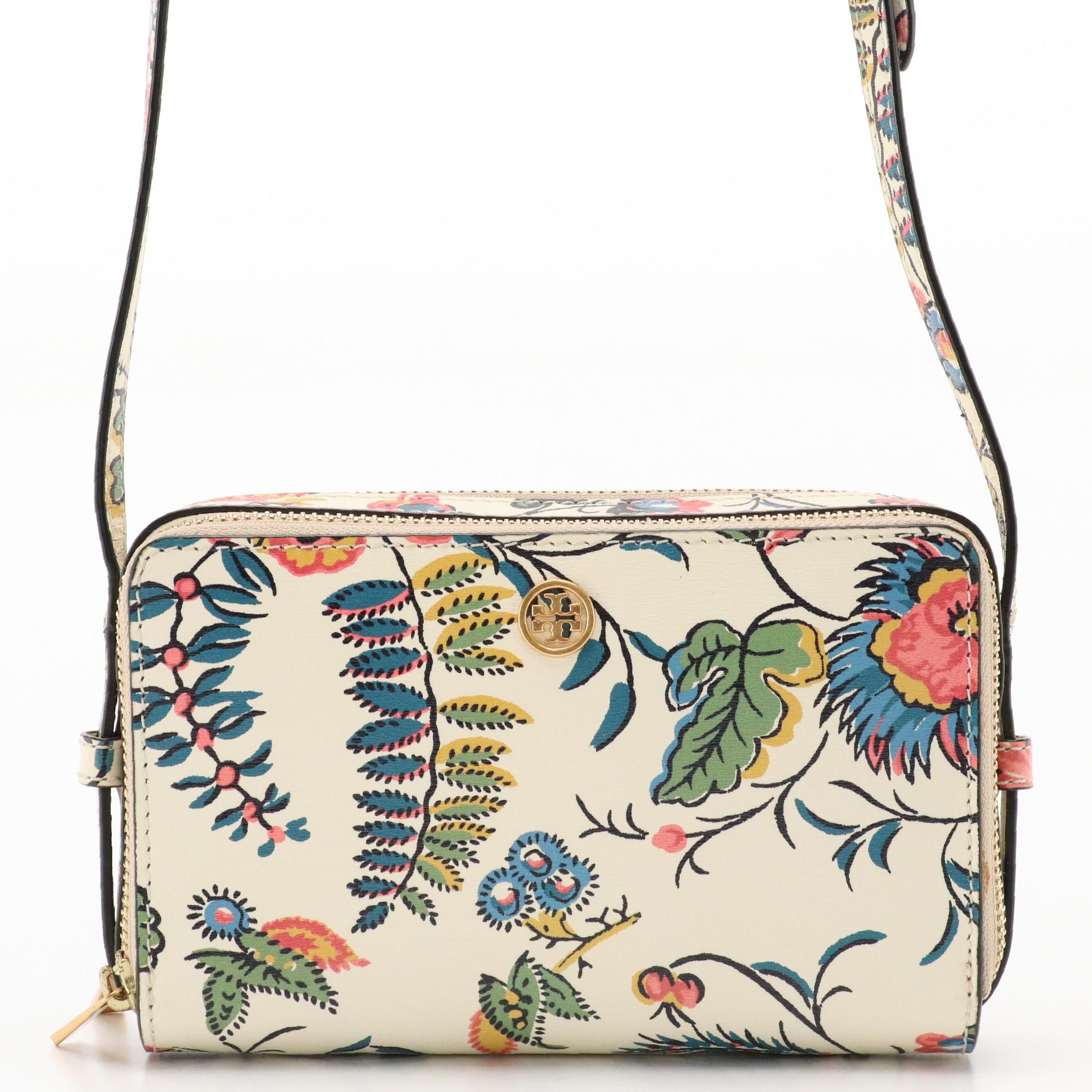 Tory Burch Gabriella Floral Coated Canvas Dual Zip Crossbody