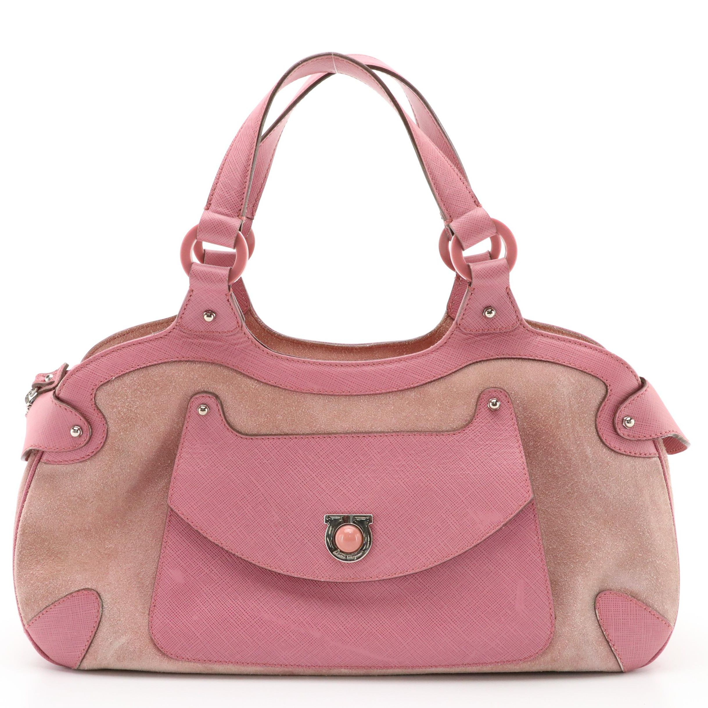 Salvatore Ferragamo Suede and Saffiano Leather Satchel