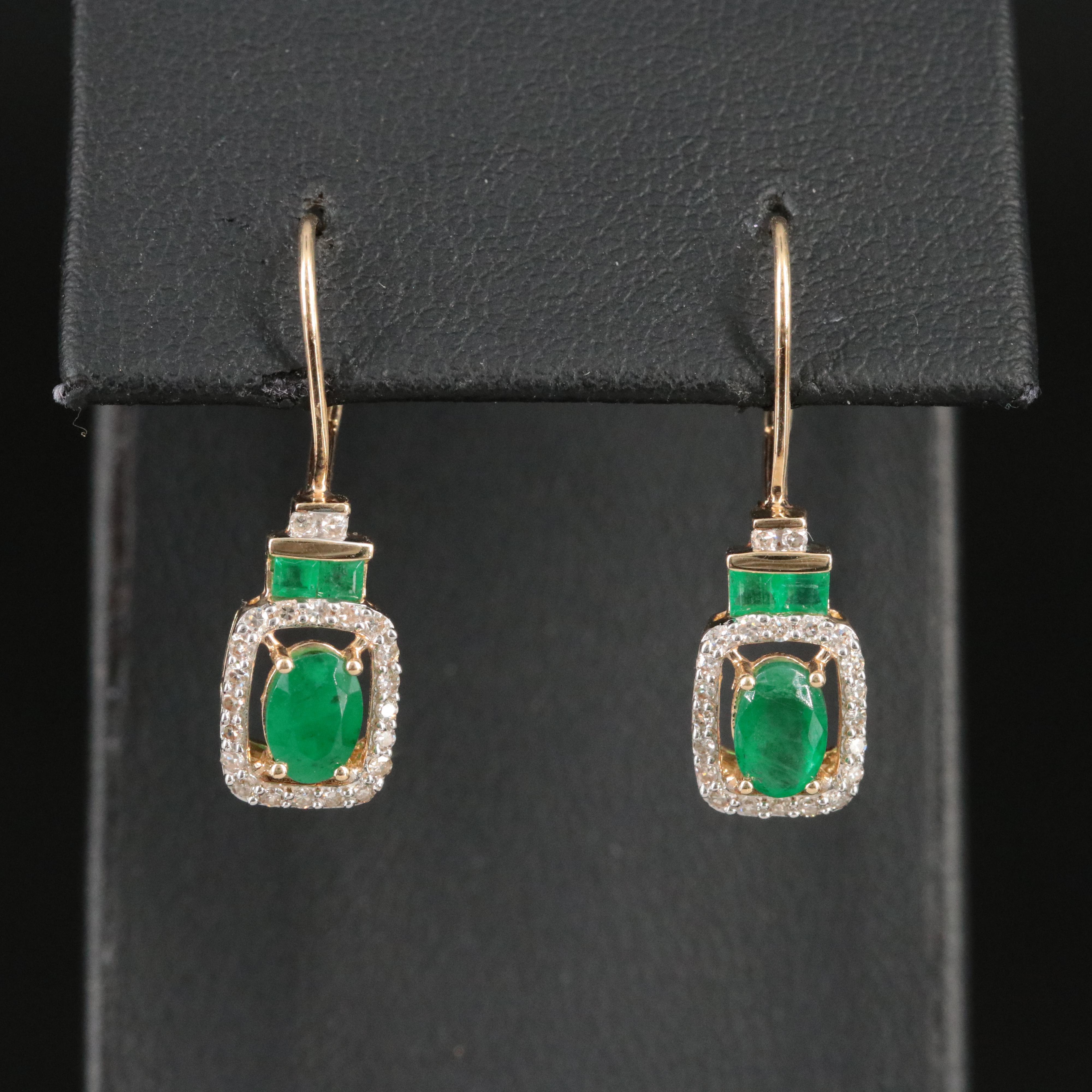 14K Emerald and Diamond Earrings