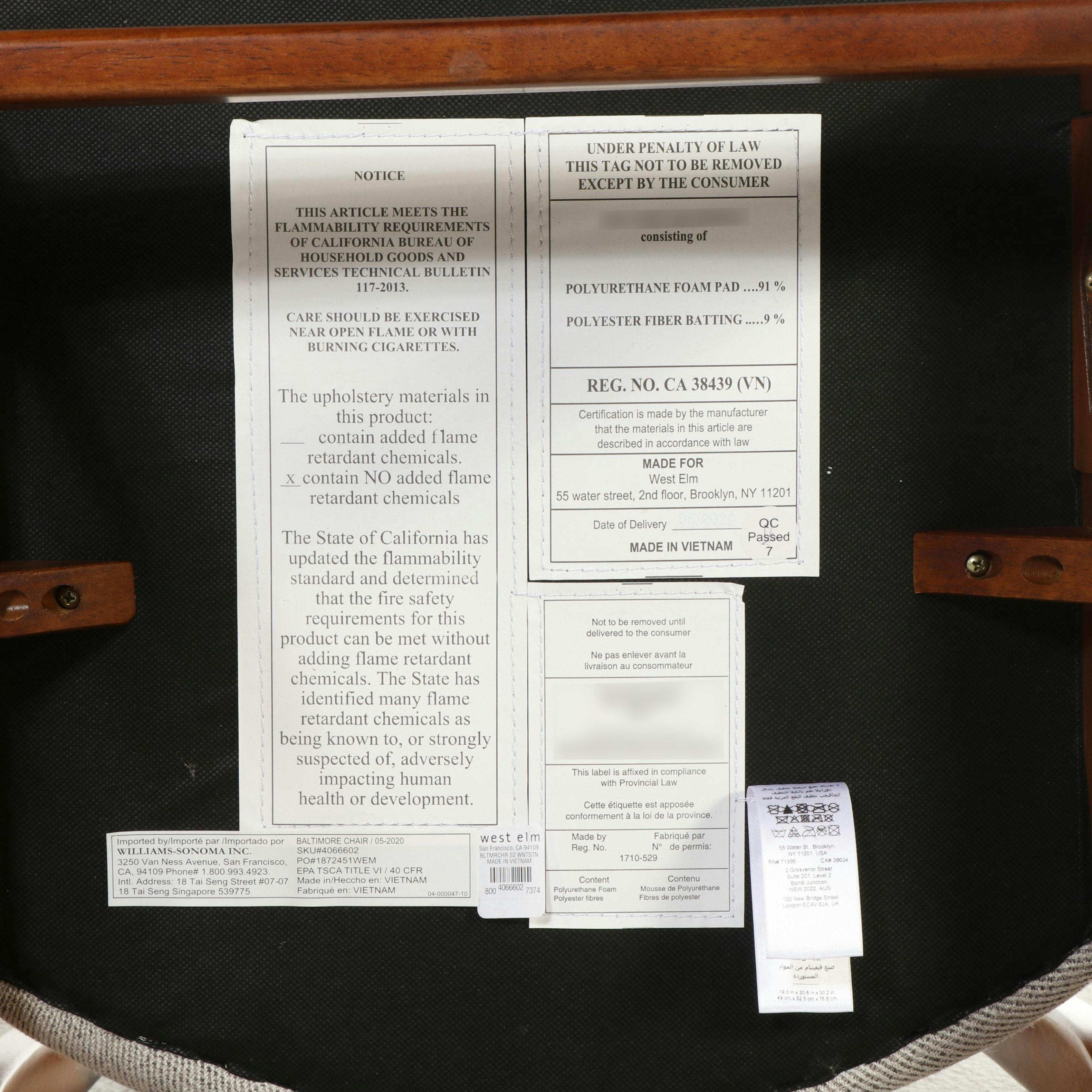 Pair of West Elm "Baltimore" Walnut Finished Dining Chairs