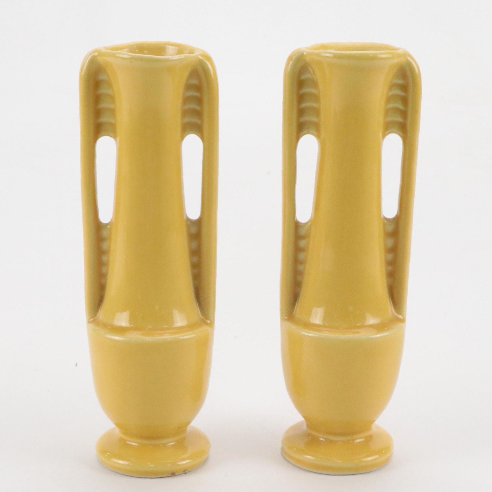 Shawnee Pottery Attributed Art Deco Mustard Yellow Vases