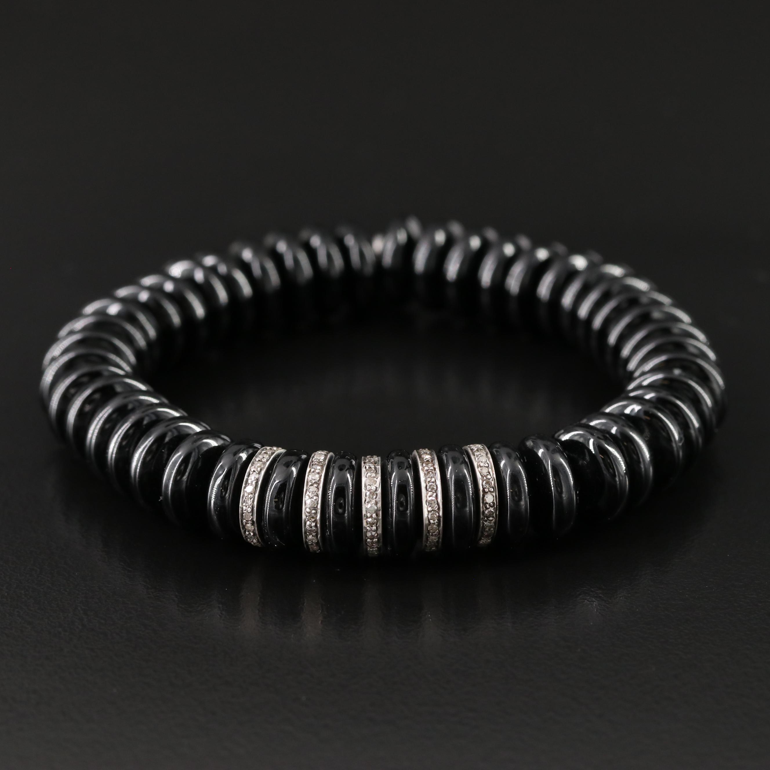 Sheryl Lowe Sterling Black Onyx and Diamond Bracelet