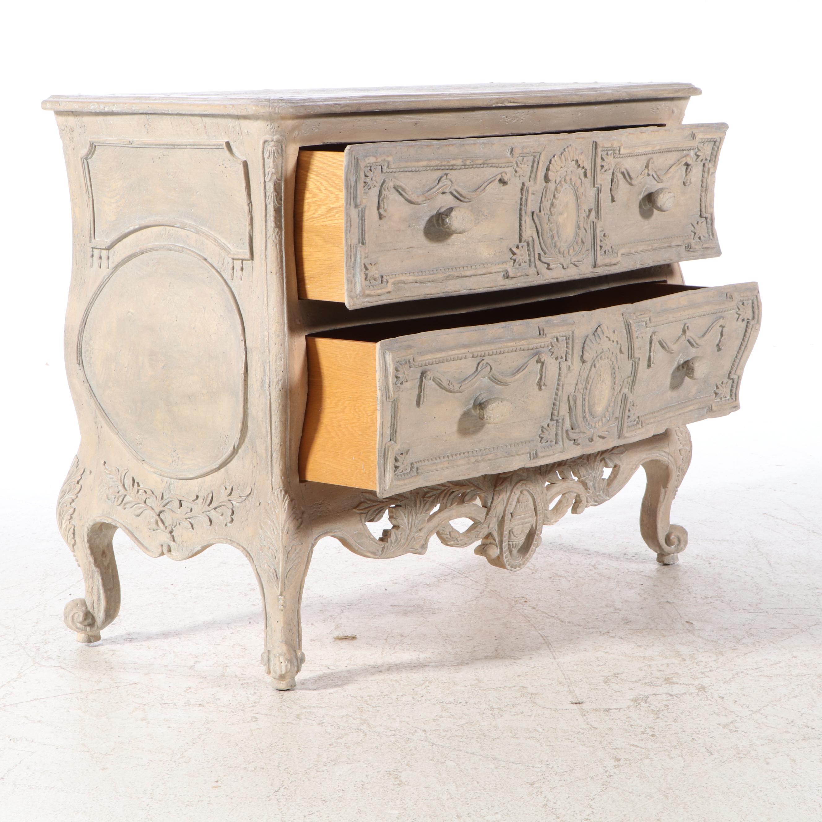 Modern History Louis XV Style Cerused Two-Drawer Bombé Commode