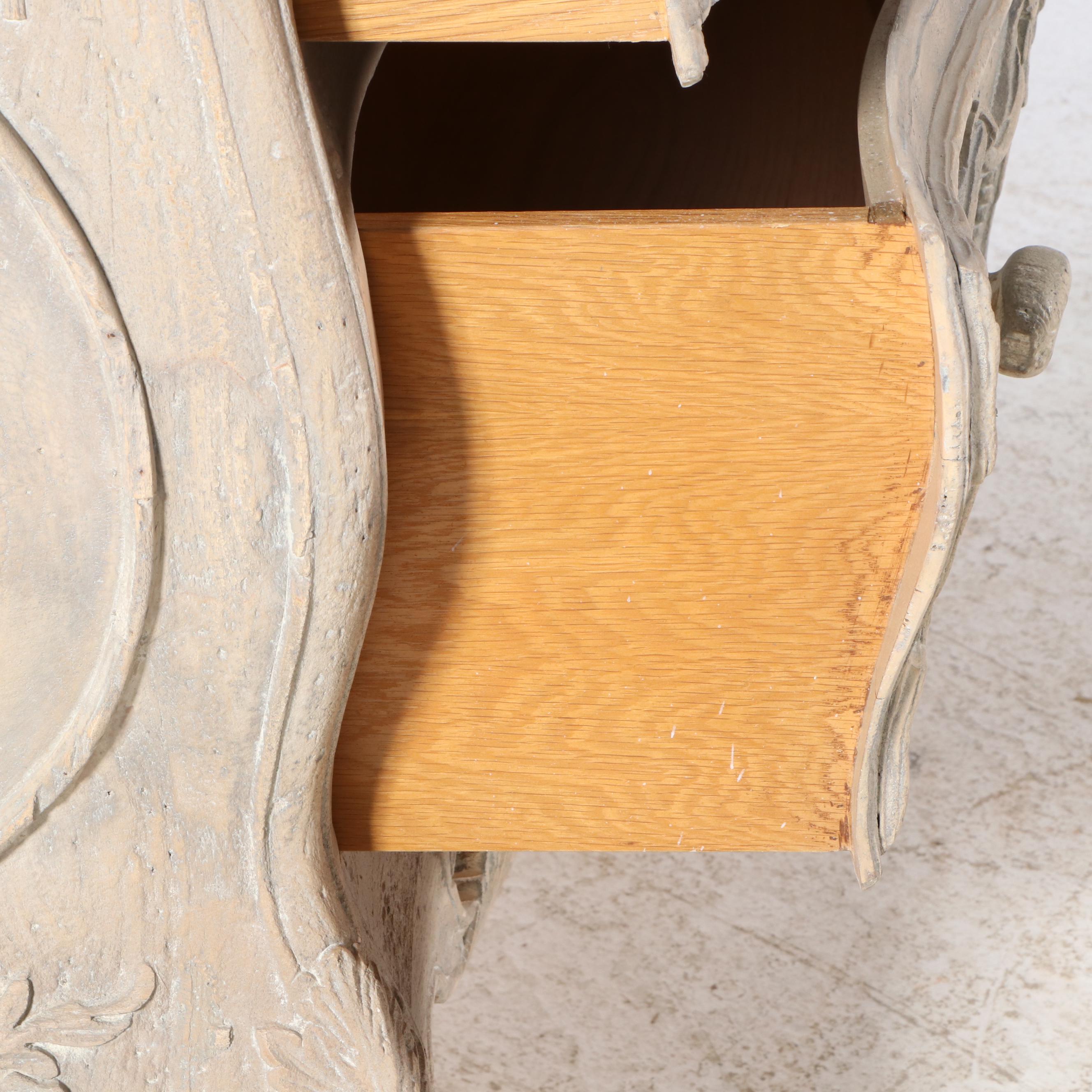 Modern History Louis XV Style Cerused Two-Drawer Bombé Commode