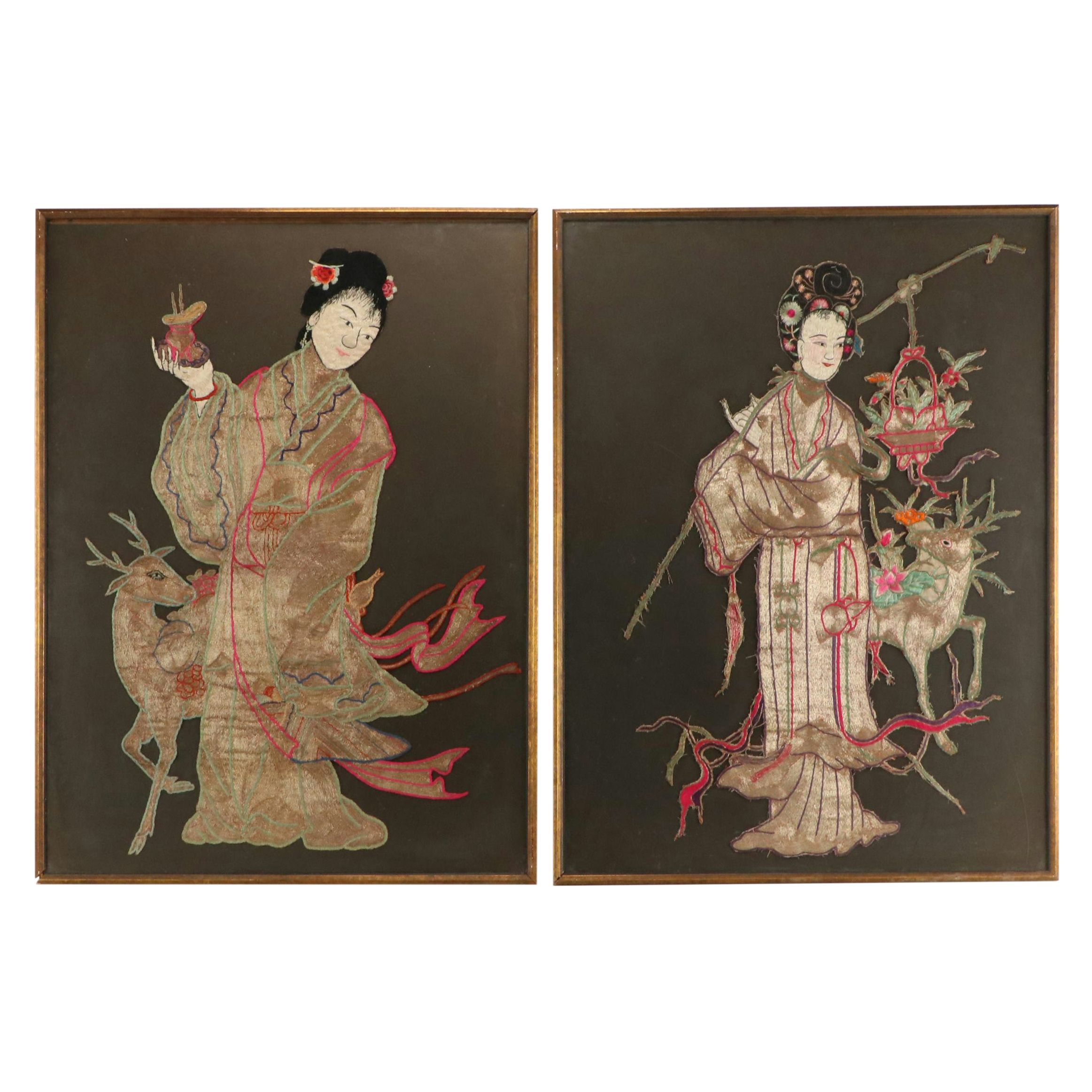Chinese Embroidered Panels of Figures
