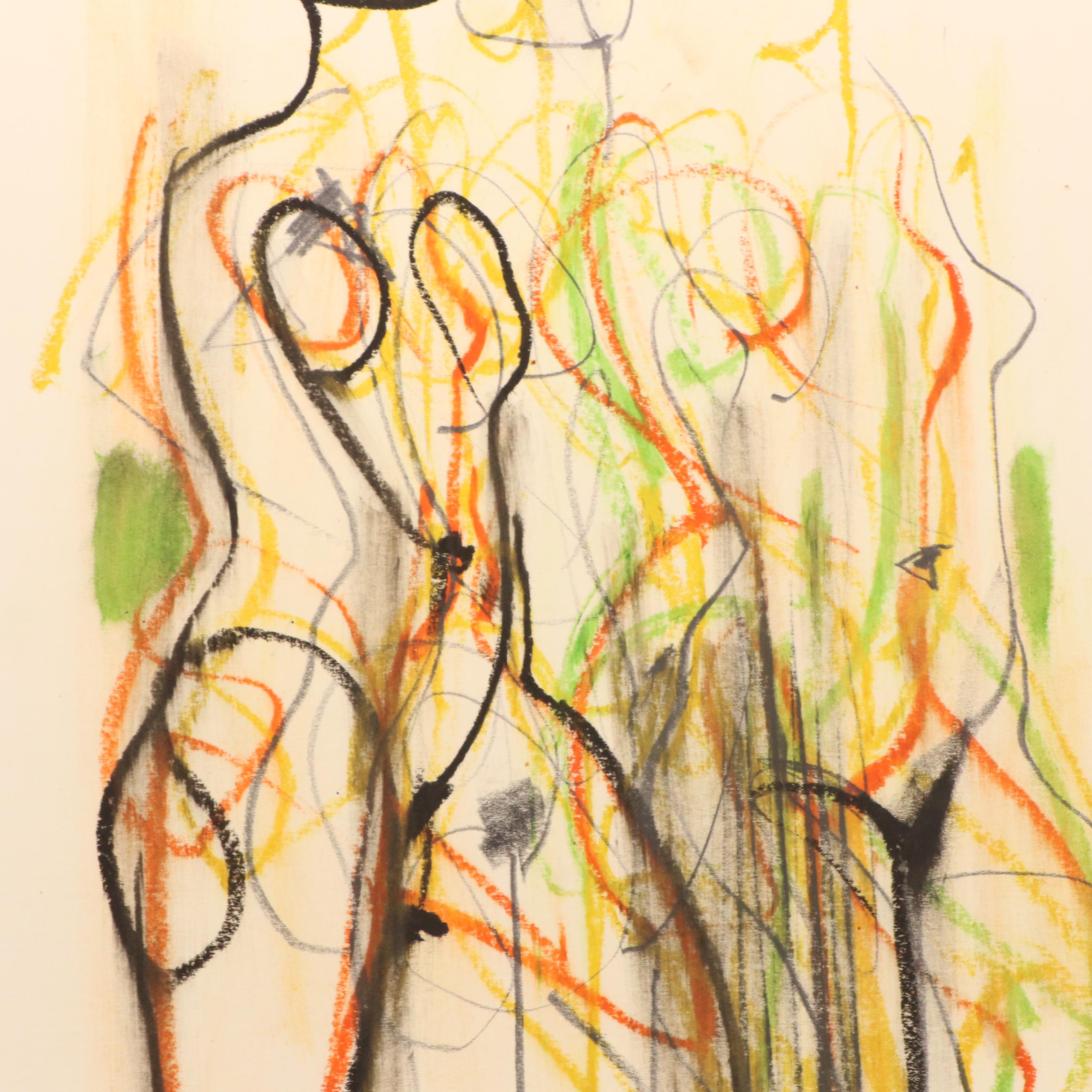 Jack Meanwell Figural Modern Oil Pastel Drawing, Late 20th Century