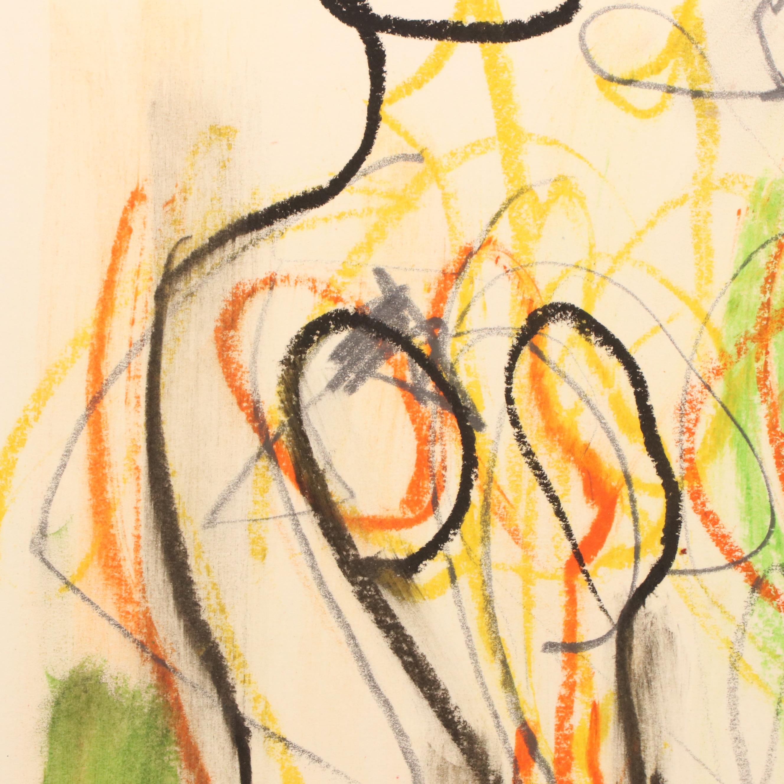 Jack Meanwell Figural Modern Oil Pastel Drawing, Late 20th Century